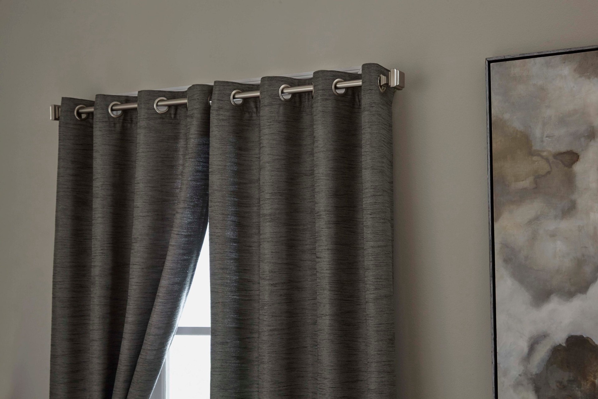 slide 2 of 6, allen + roth 84-in Charcoal Room darkening Thermal lined Grommet Single curtain panel, 1 ct