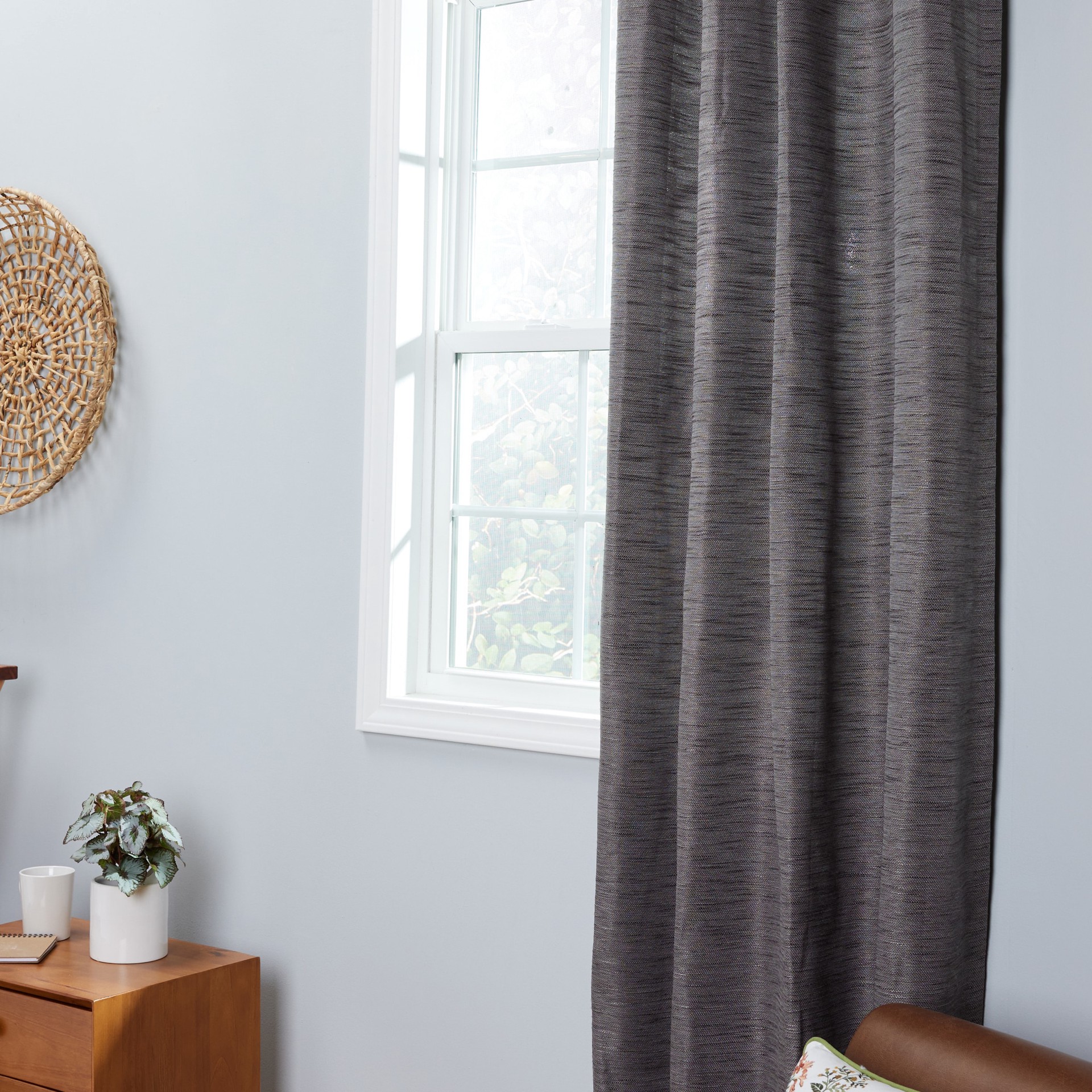 slide 3 of 6, allen + roth 84-in Charcoal Room darkening Thermal lined Grommet Single curtain panel, 1 ct