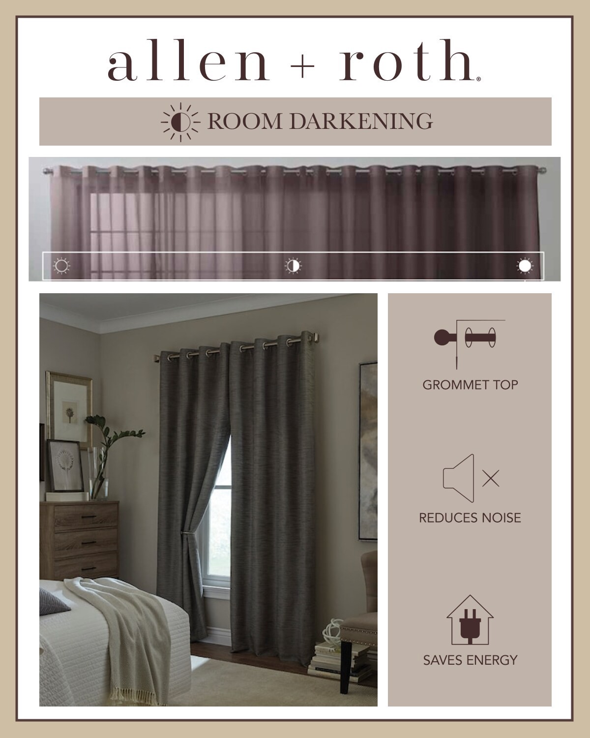 slide 4 of 6, allen + roth 84-in Charcoal Room darkening Thermal lined Grommet Single curtain panel, 1 ct