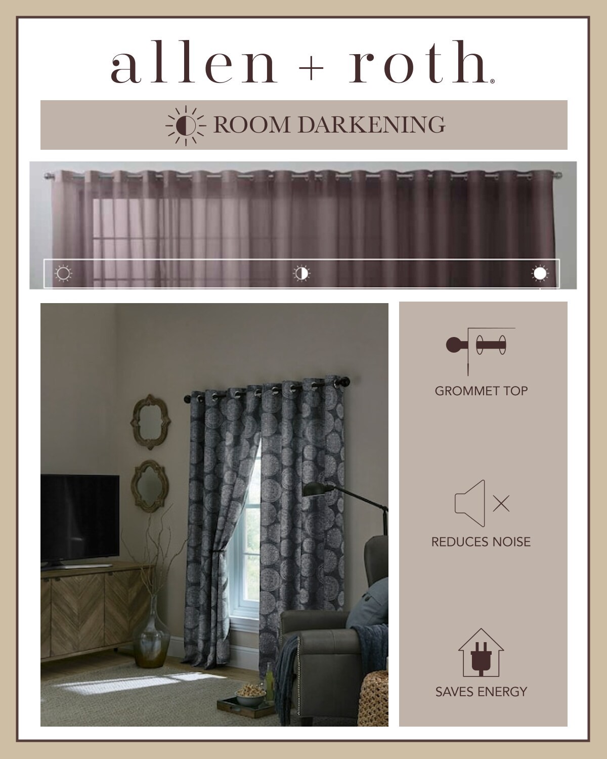 slide 3 of 6, allen + roth 84-in Indigo Geometric Room darkening Thermal lined Grommet Single curtain panel, 1 ct