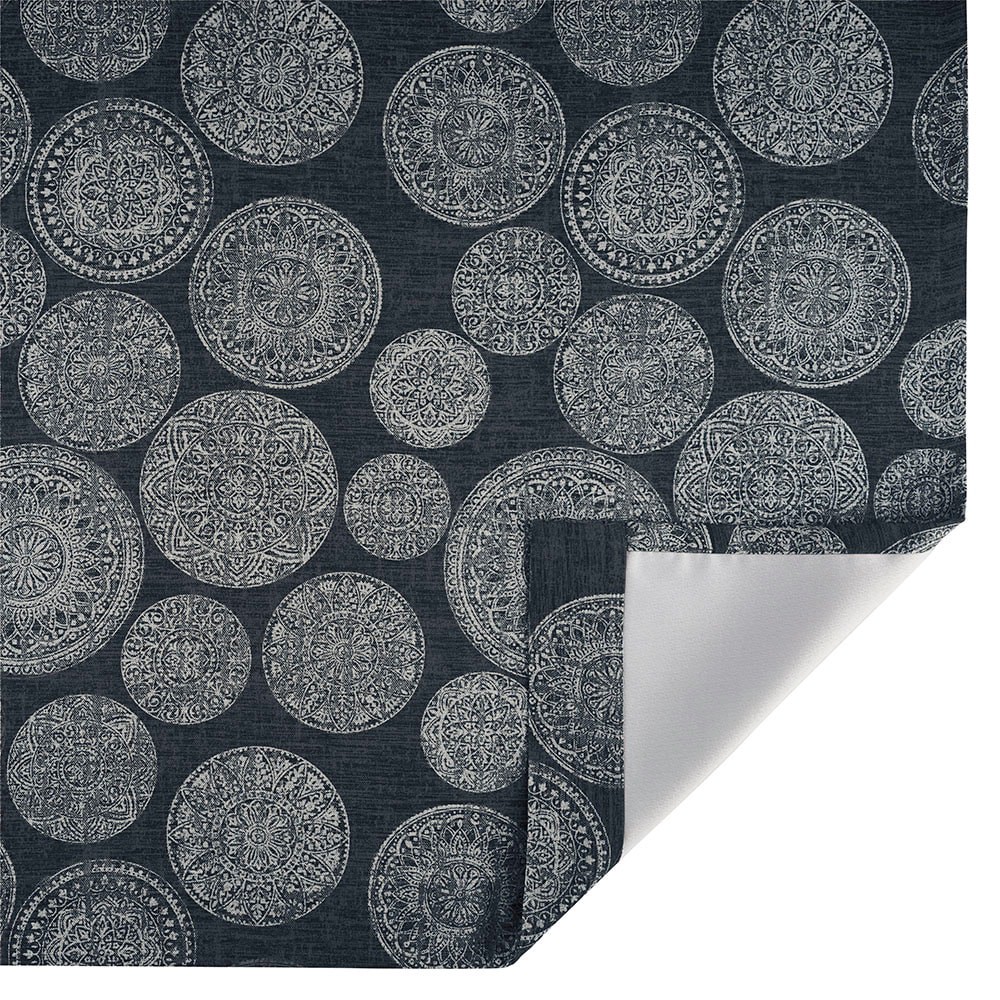 slide 5 of 6, allen + roth 84-in Indigo Geometric Room darkening Thermal lined Grommet Single curtain panel, 1 ct