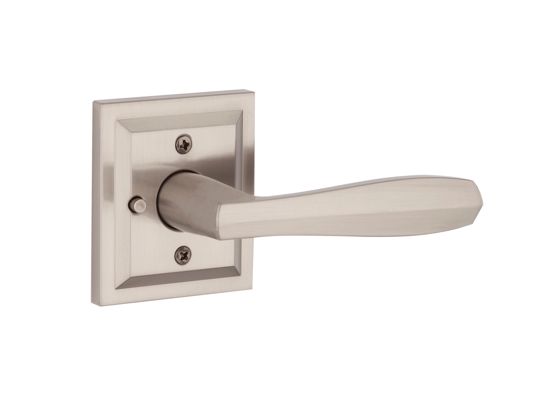 slide 2 of 6, Baldwin Prestige Torrey Satin Nickel Interior Bed/Bath Privacy Door Handle, 1 ct