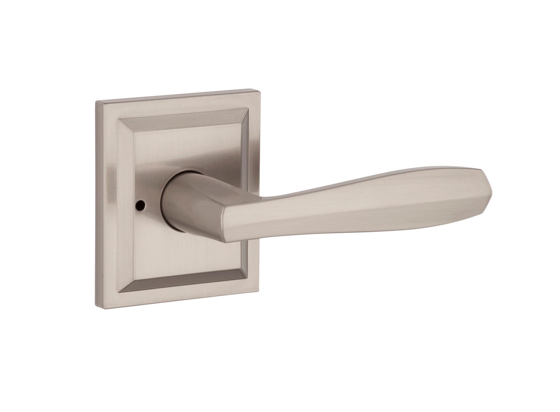 slide 1 of 6, Baldwin Prestige Torrey Satin Nickel Interior Bed/Bath Privacy Door Handle, 1 ct