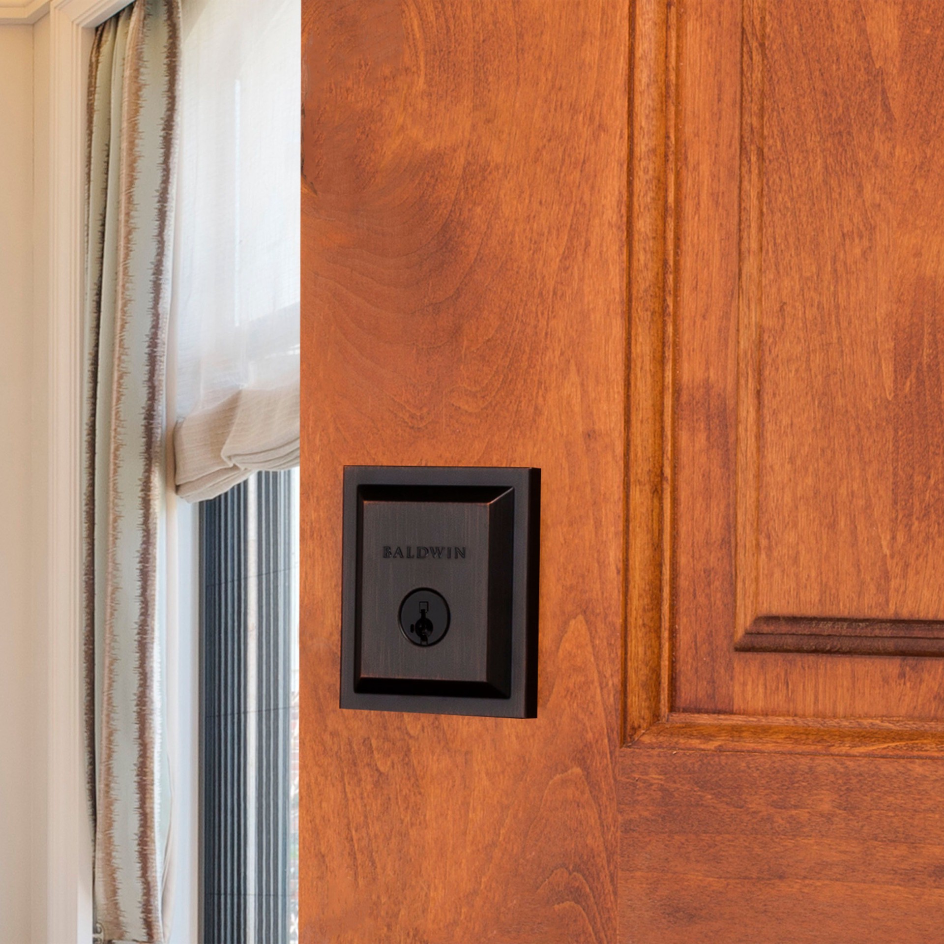 slide 4 of 6, Baldwin Prestige Series Low Profile Square Venetian Bronze Single Cylinder Deadbolt with SmartKey, 1 ct
