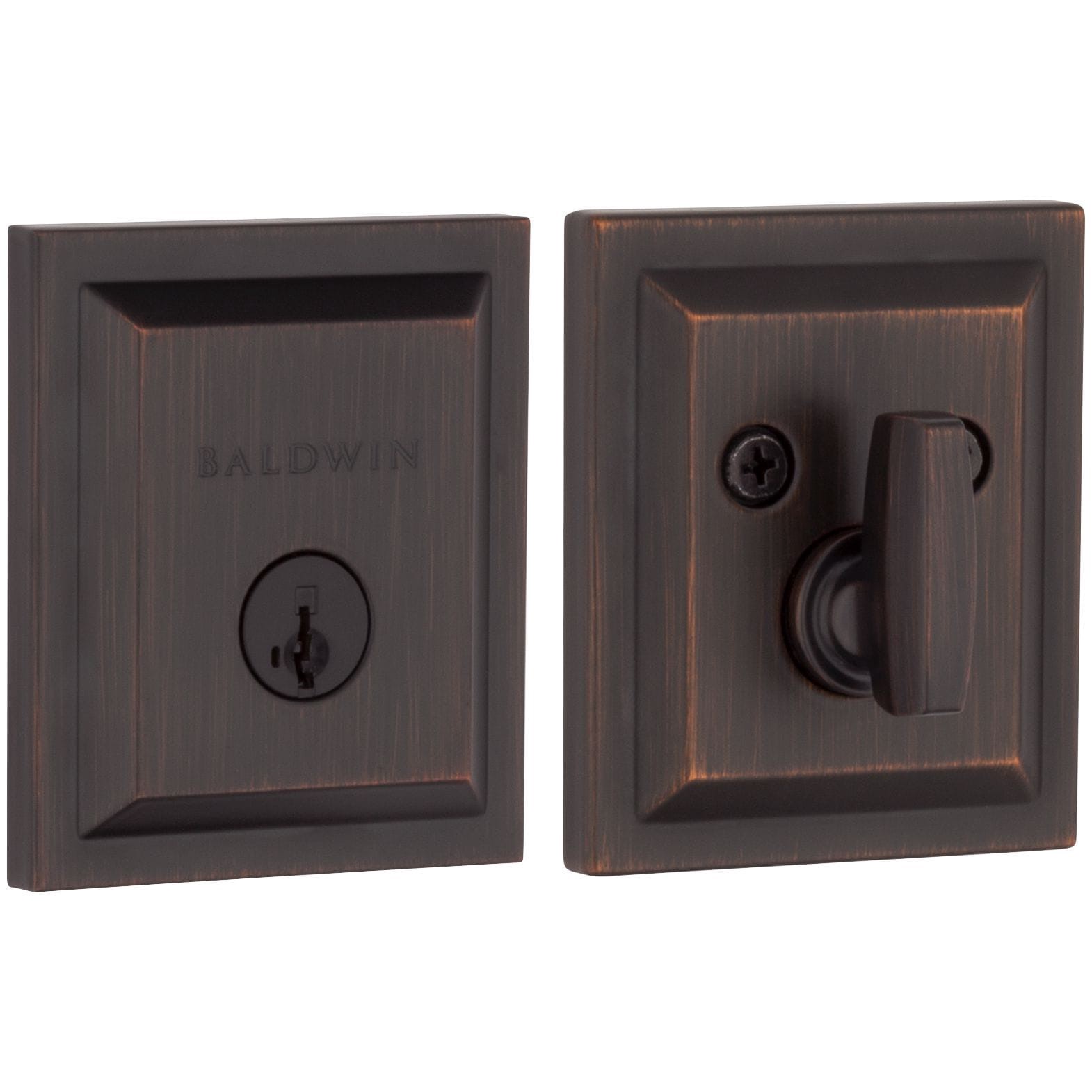 slide 1 of 6, Baldwin Prestige Series Low Profile Square Venetian Bronze Single Cylinder Deadbolt with SmartKey, 1 ct