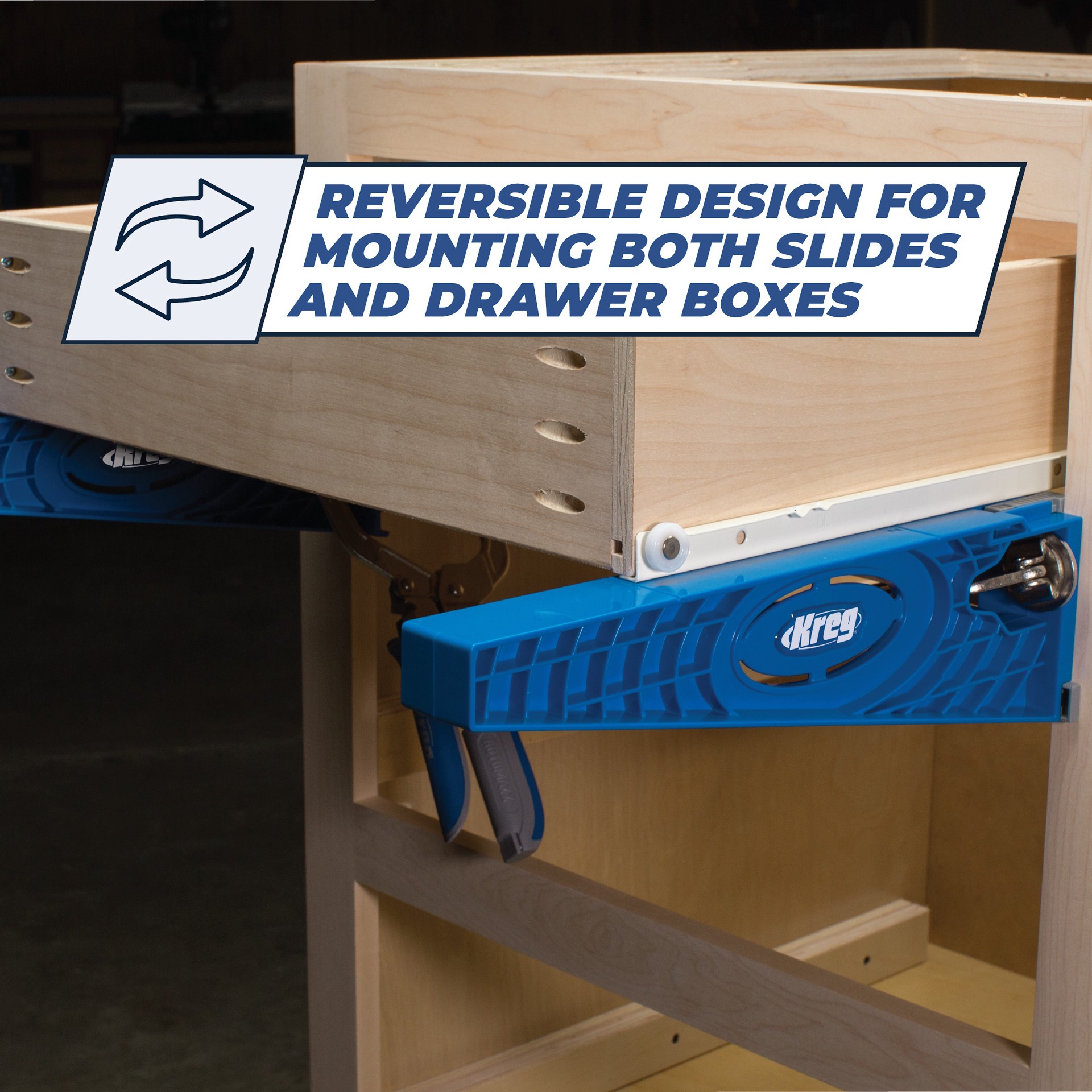 slide 4 of 6, Kreg Drawer Slide Jig - Accurate Slide Positioning with Built-in Indexing Tabs, 1 ct