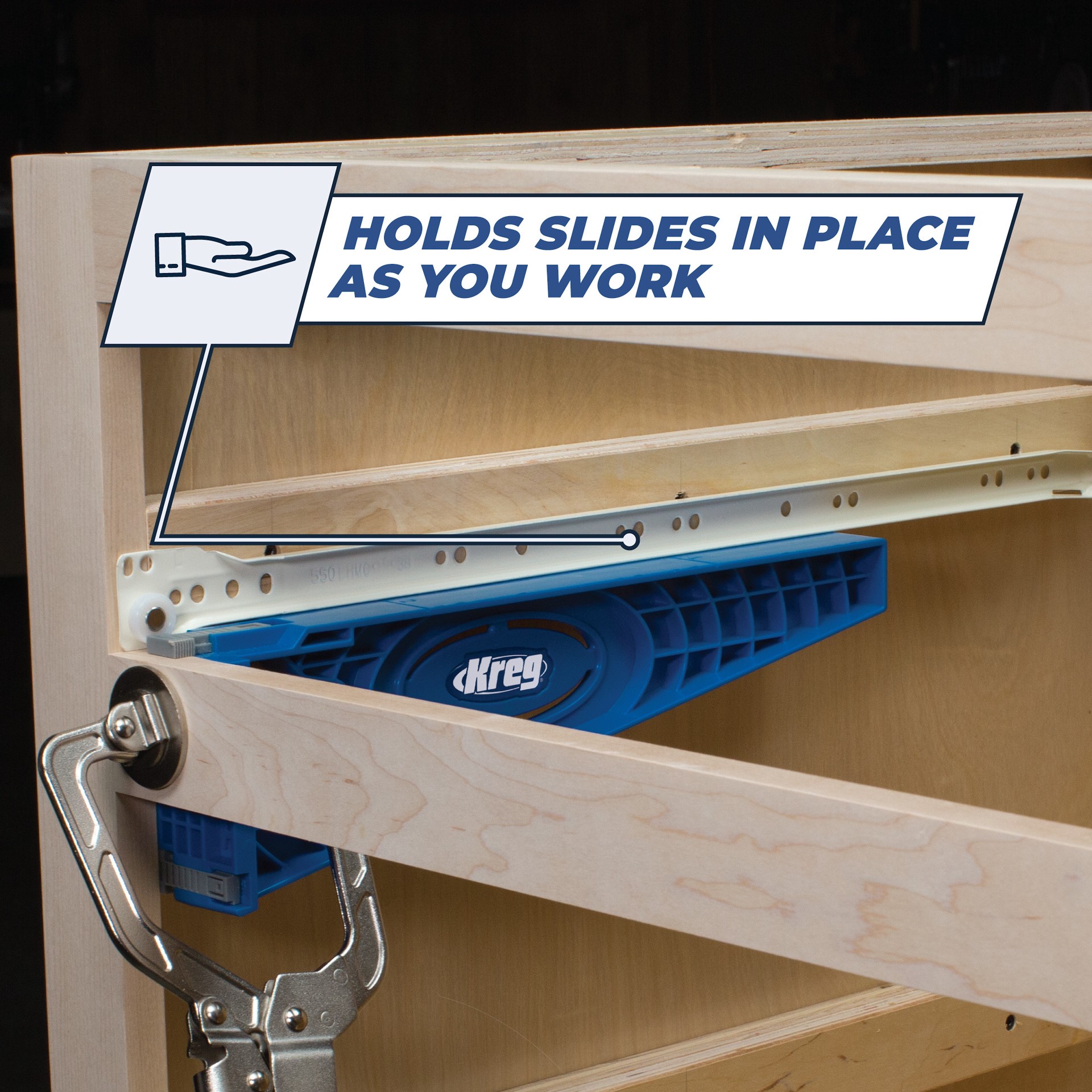 slide 5 of 6, Kreg Drawer Slide Jig - Accurate Slide Positioning with Built-in Indexing Tabs, 1 ct
