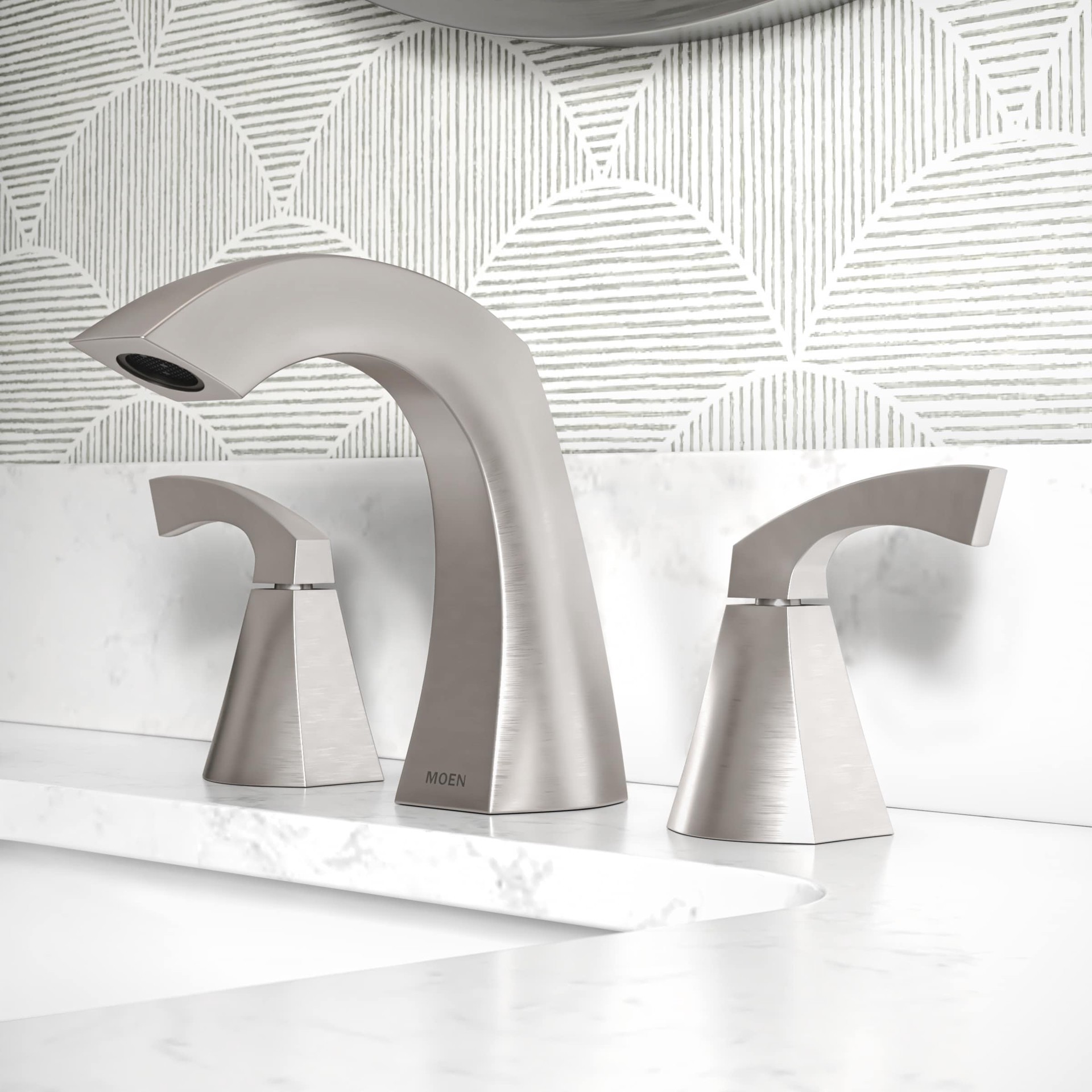 slide 1 of 6, Moen Lindor Spot Resist Brushed Nickel Widespread 2-handle WaterSense High-arc Commercial/Residential Handle Bathroom Sink Faucet with Drain, 1 ct