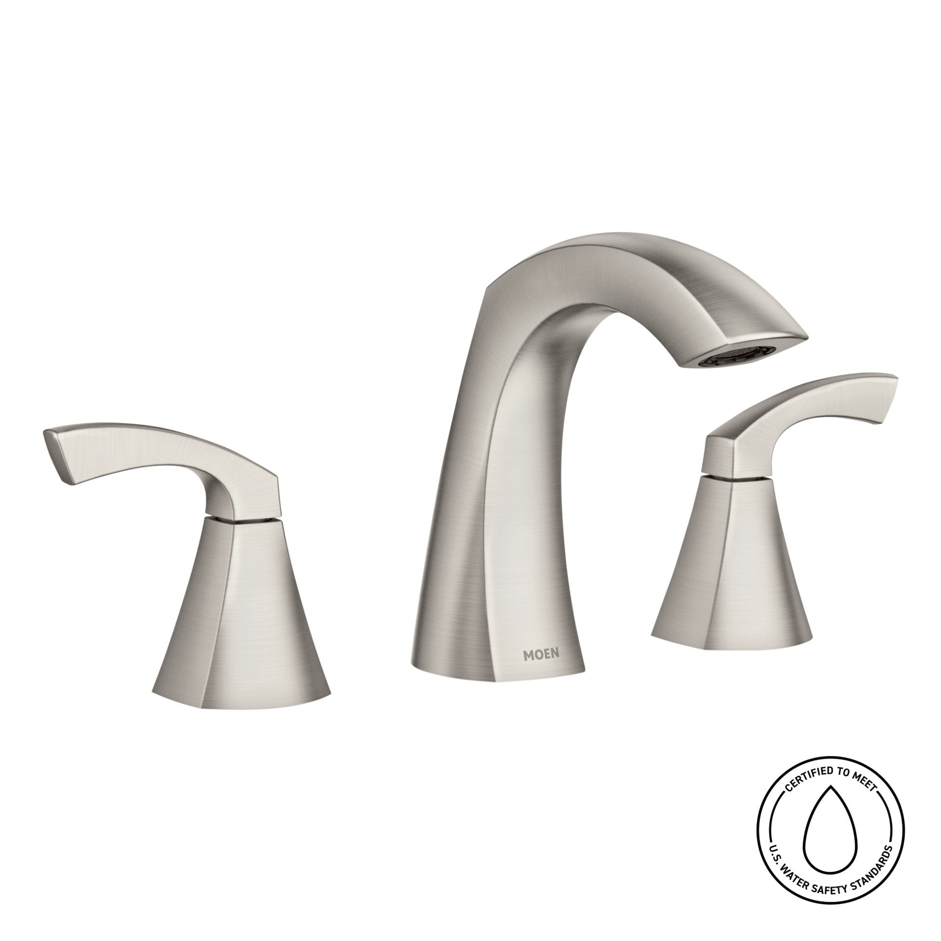 slide 4 of 6, Moen Lindor Spot Resist Brushed Nickel Widespread 2-handle WaterSense High-arc Commercial/Residential Handle Bathroom Sink Faucet with Drain, 1 ct