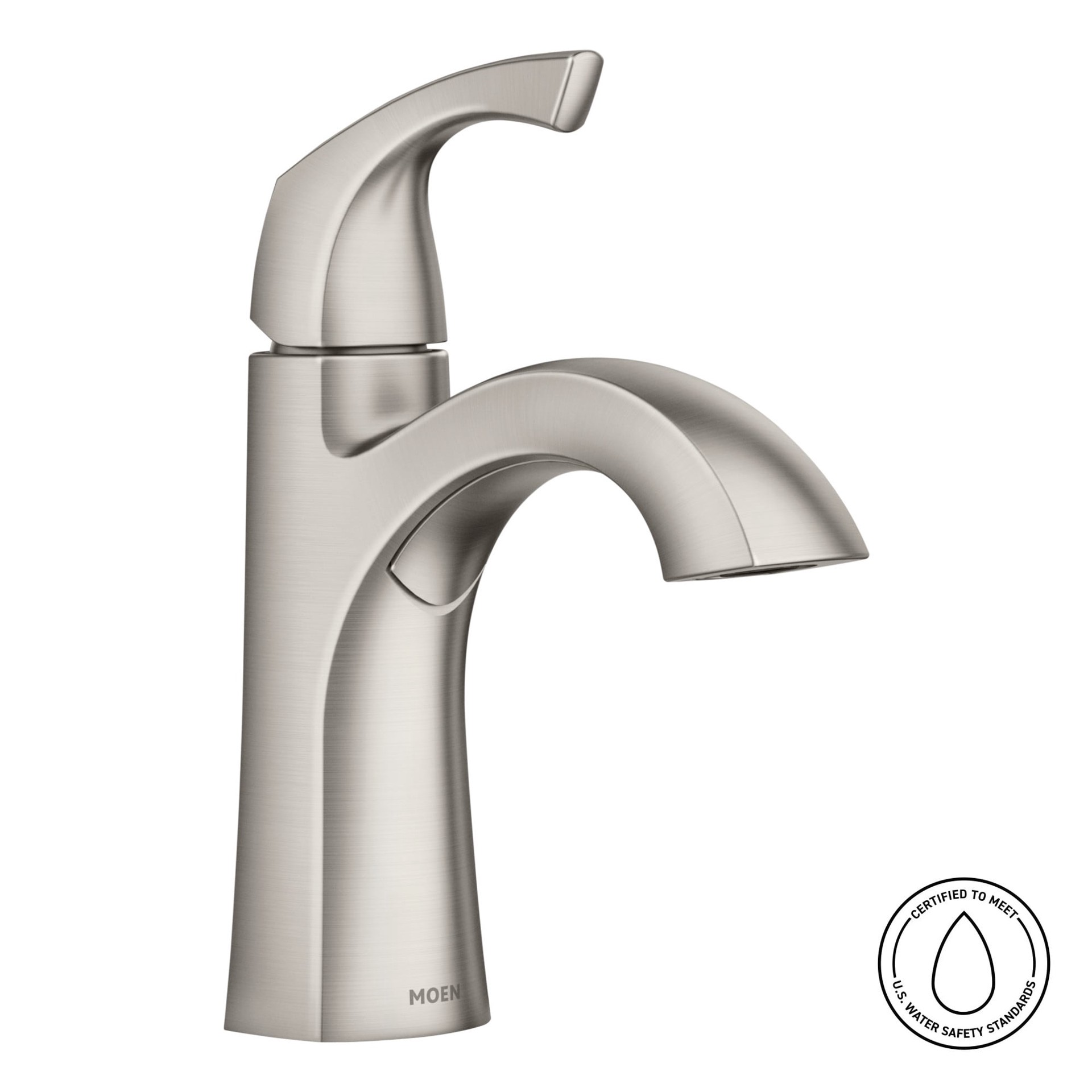 slide 2 of 6, Moen Lindor Spot Resist Brushed Nickel Single hole 1-handle WaterSense High-arc Residential Handle Bathroom Sink Faucet with Drain with Deck Plate, 1 ct