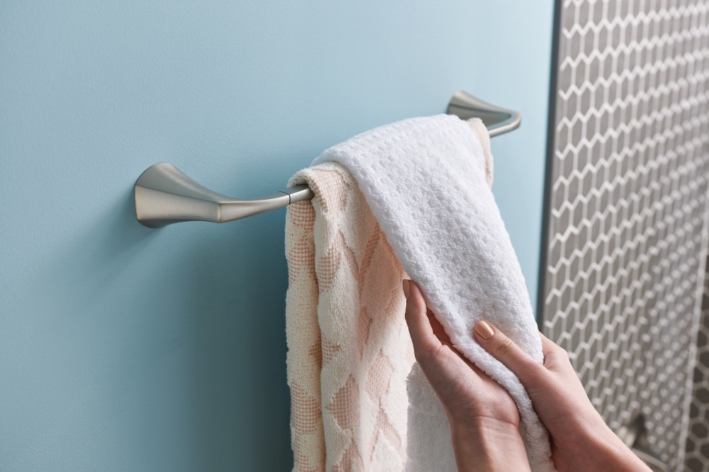 slide 4 of 6, Moen Lindor 24-in Brushed Nickel Wall mount Single Towel Bar, 1 ct