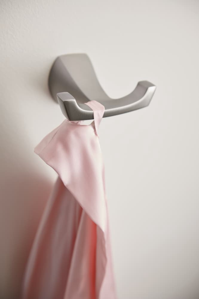 slide 6 of 6, Moen Lindor Brushed Nickel Double -Hook Wall mount Towel Hook, 1 ct