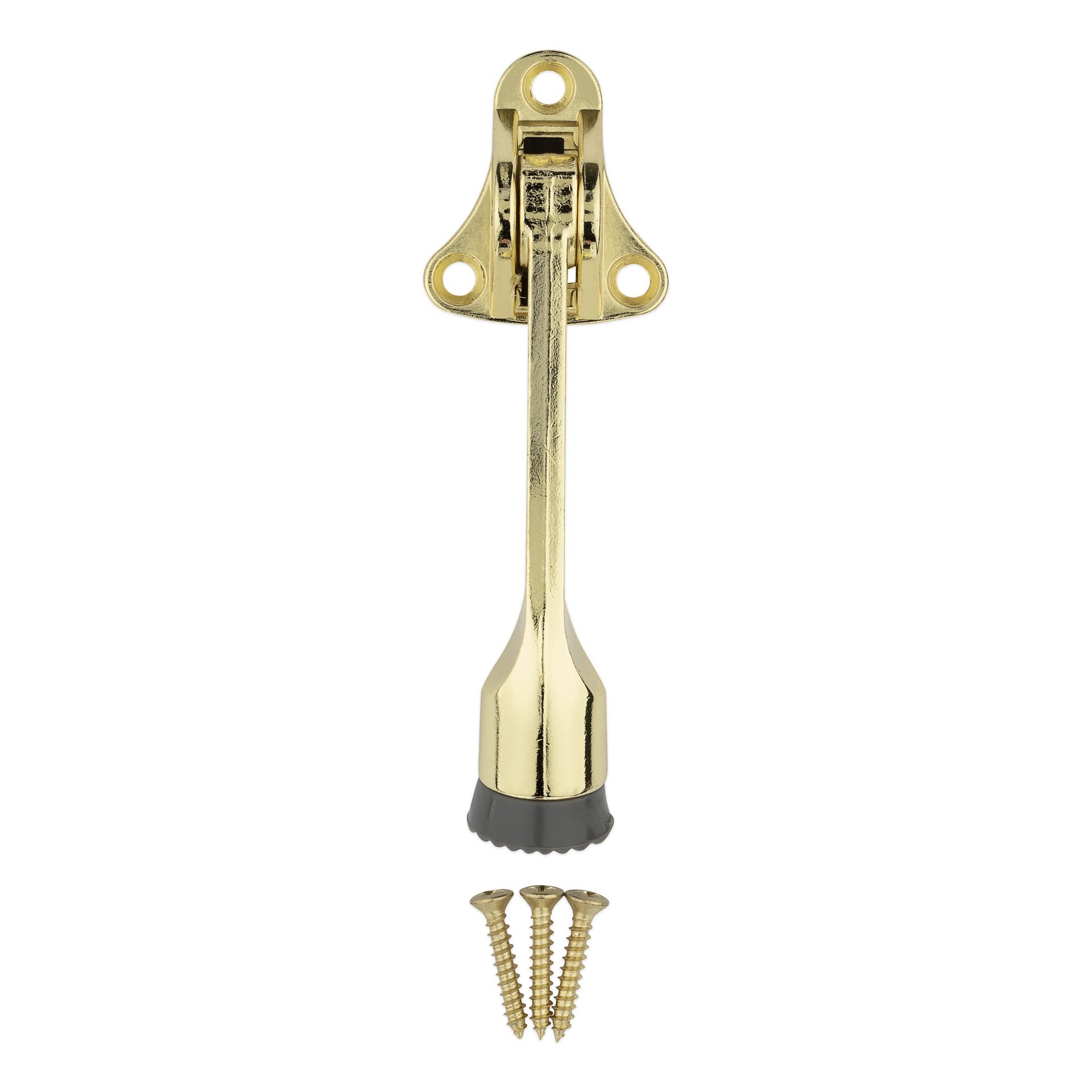 slide 3 of 6, RELIABILT 4-in Polished brass Kick-down Door Stop, 1 ct