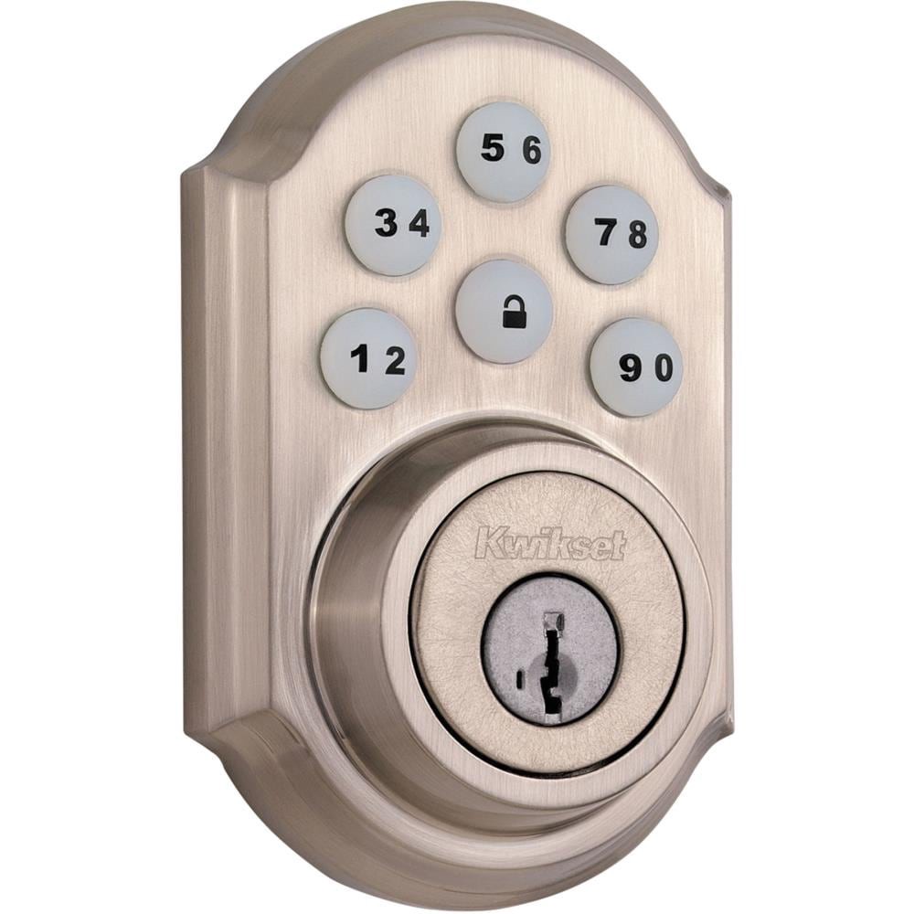 slide 2 of 6, Kwikset SmartCode 910 Satin Nickel Single Cylinder Smartkey Electronic Deadbolt Smart Lock with Lighted Keypad, 1 ct