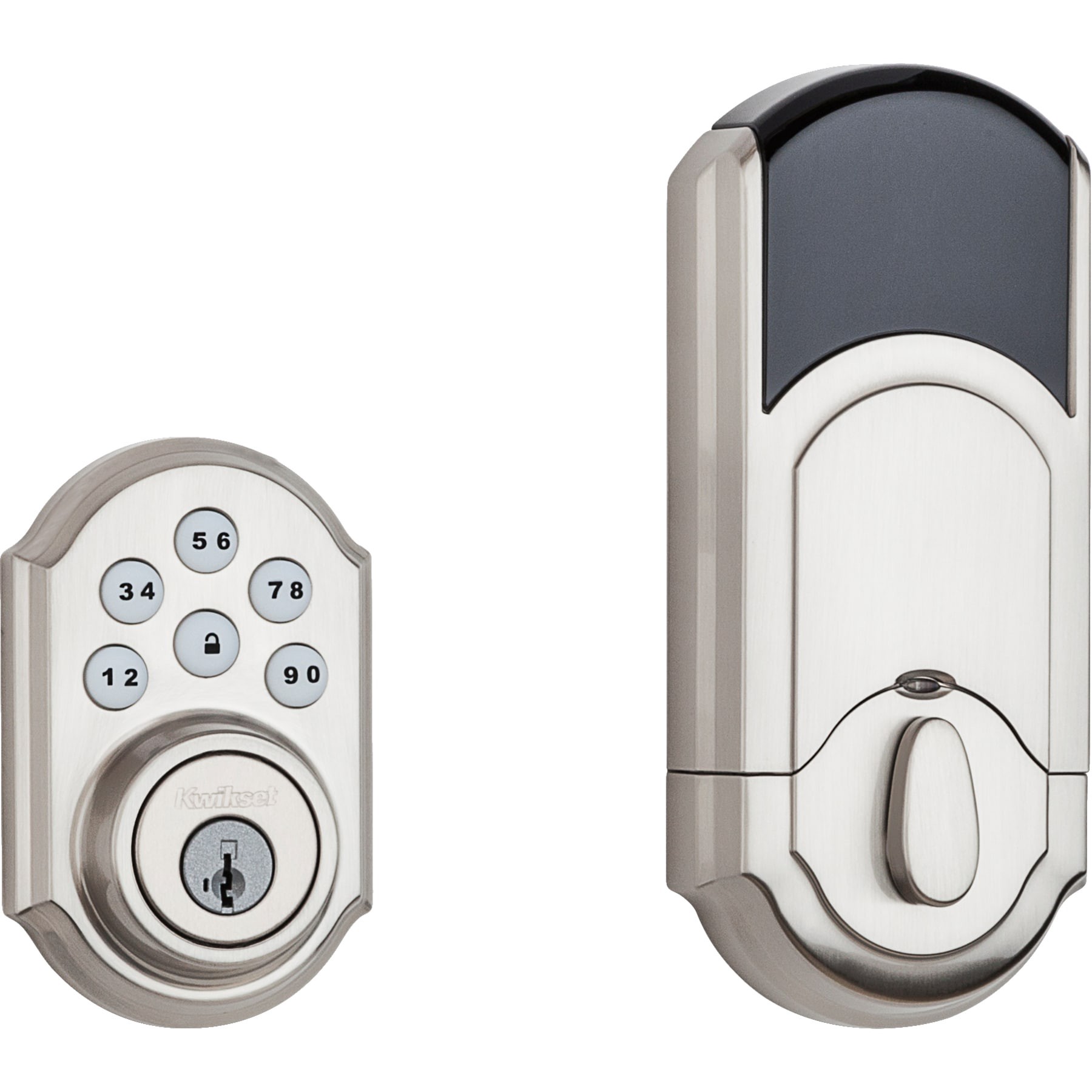 slide 1 of 6, Kwikset SmartCode 910 Satin Nickel Single Cylinder Smartkey Electronic Deadbolt Smart Lock with Lighted Keypad, 1 ct