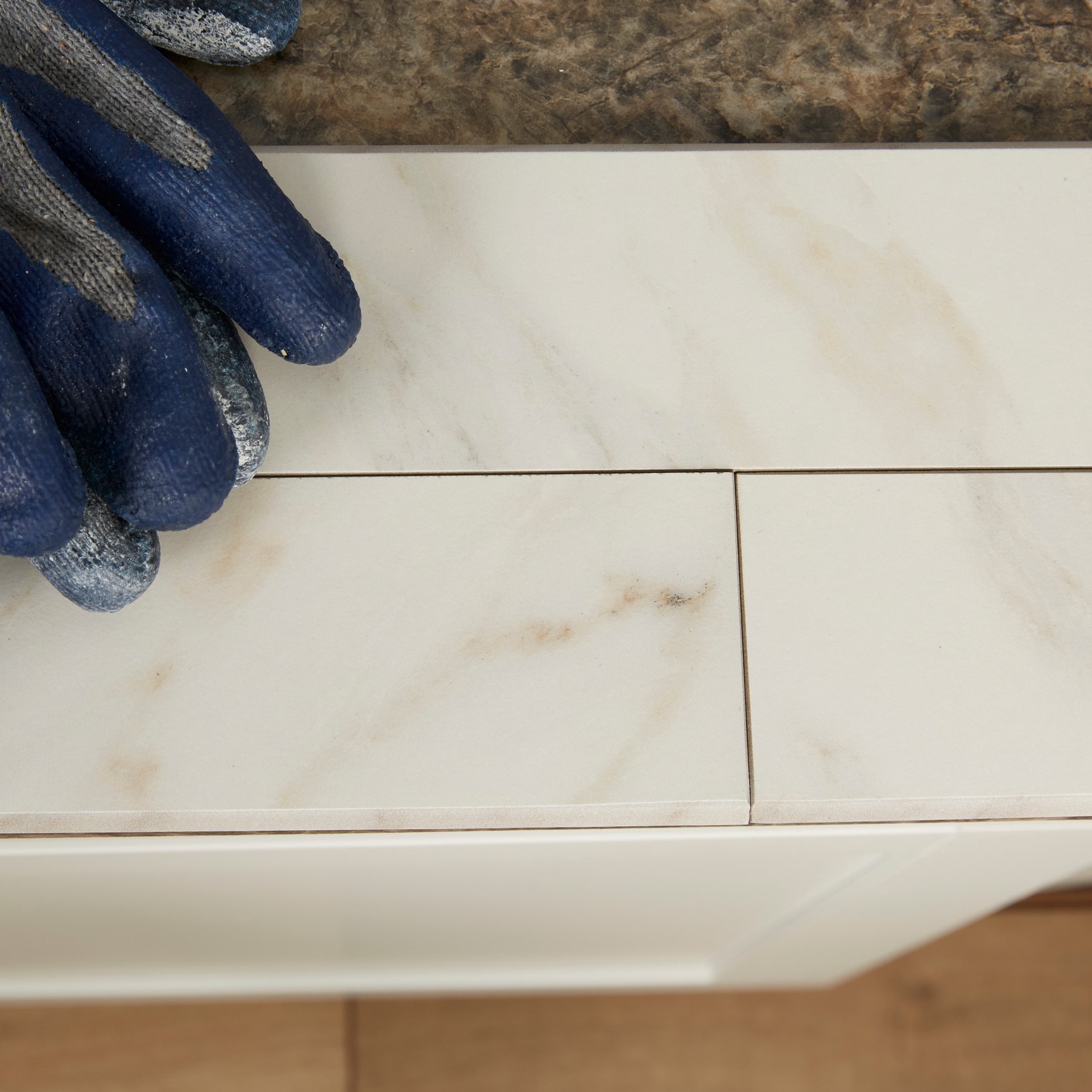 slide 6 of 6, allen + roth Arabescato Gold 3-in x 12-in Glazed Porcelain Bullnose Tile, 1 ct