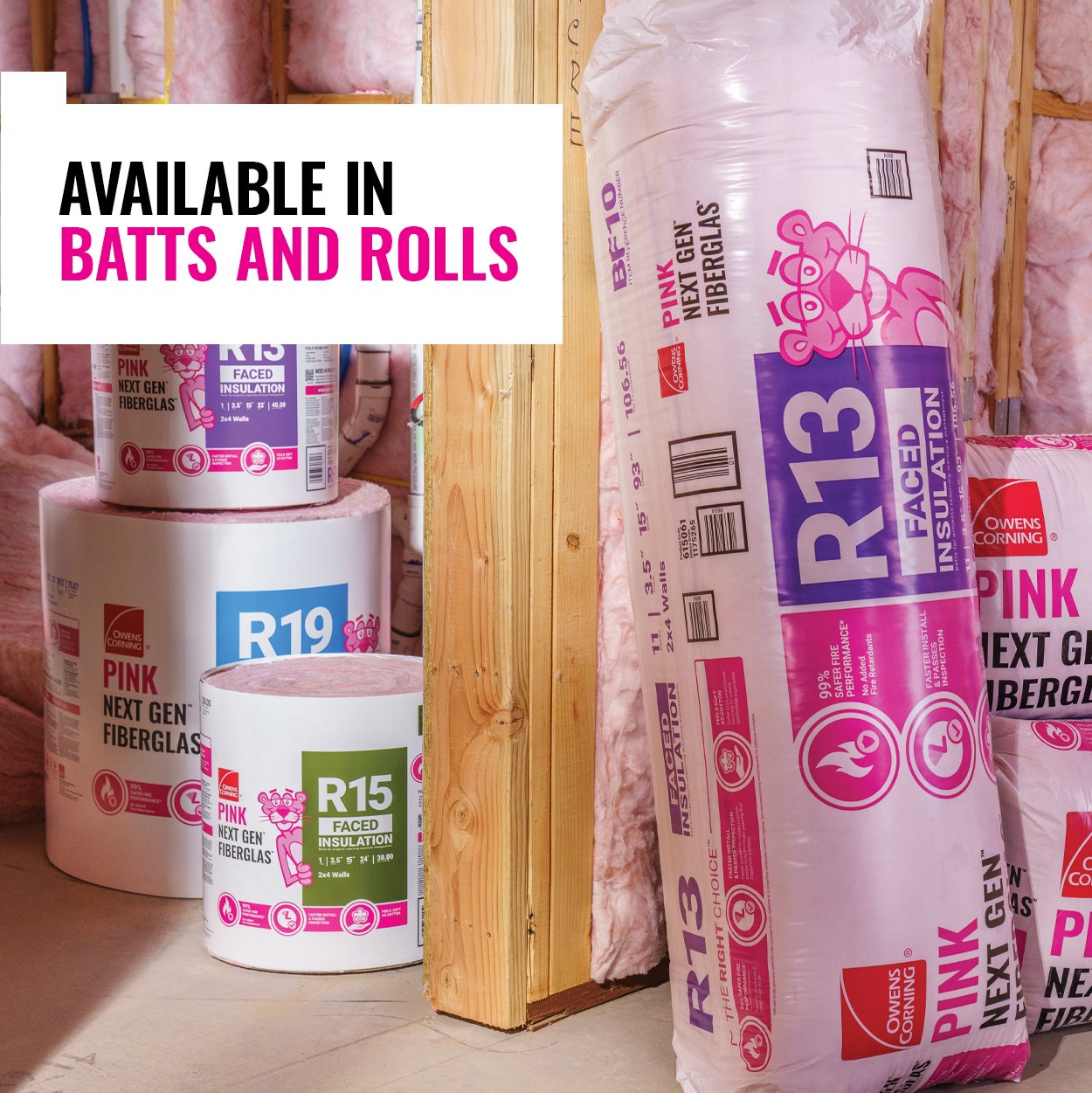 slide 4 of 6, Owens Corning R- 13 Wall Kraft faced Fiberglass Batt Insulation 106.56-sq ft ( 15-in W x 93-in L), 1 ct