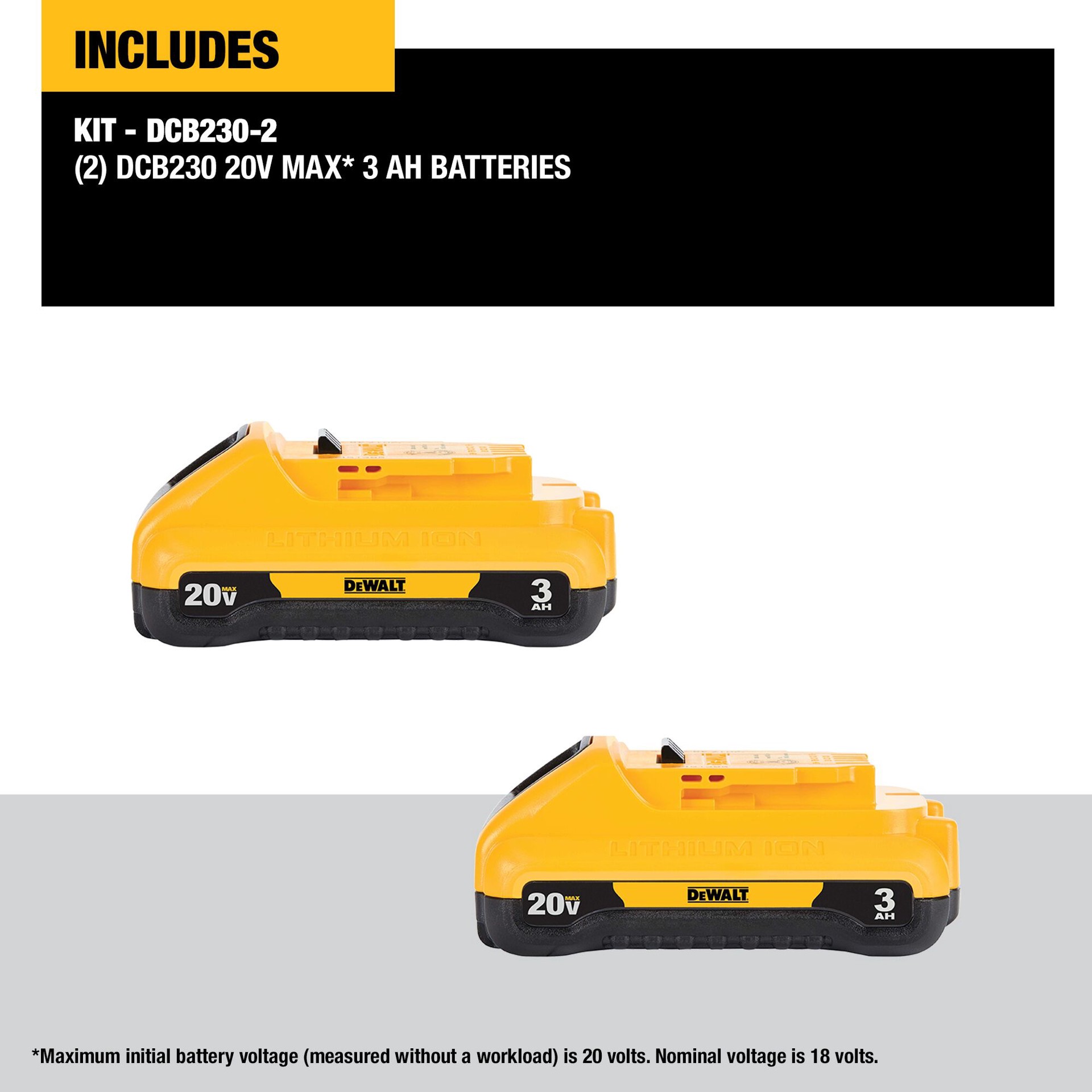 slide 3 of 6, DEWALT 20 -Volt 2.0 -Pack Lithium-ion ( 3.0 Ah 3.0 Ah Battery ), 1 ct