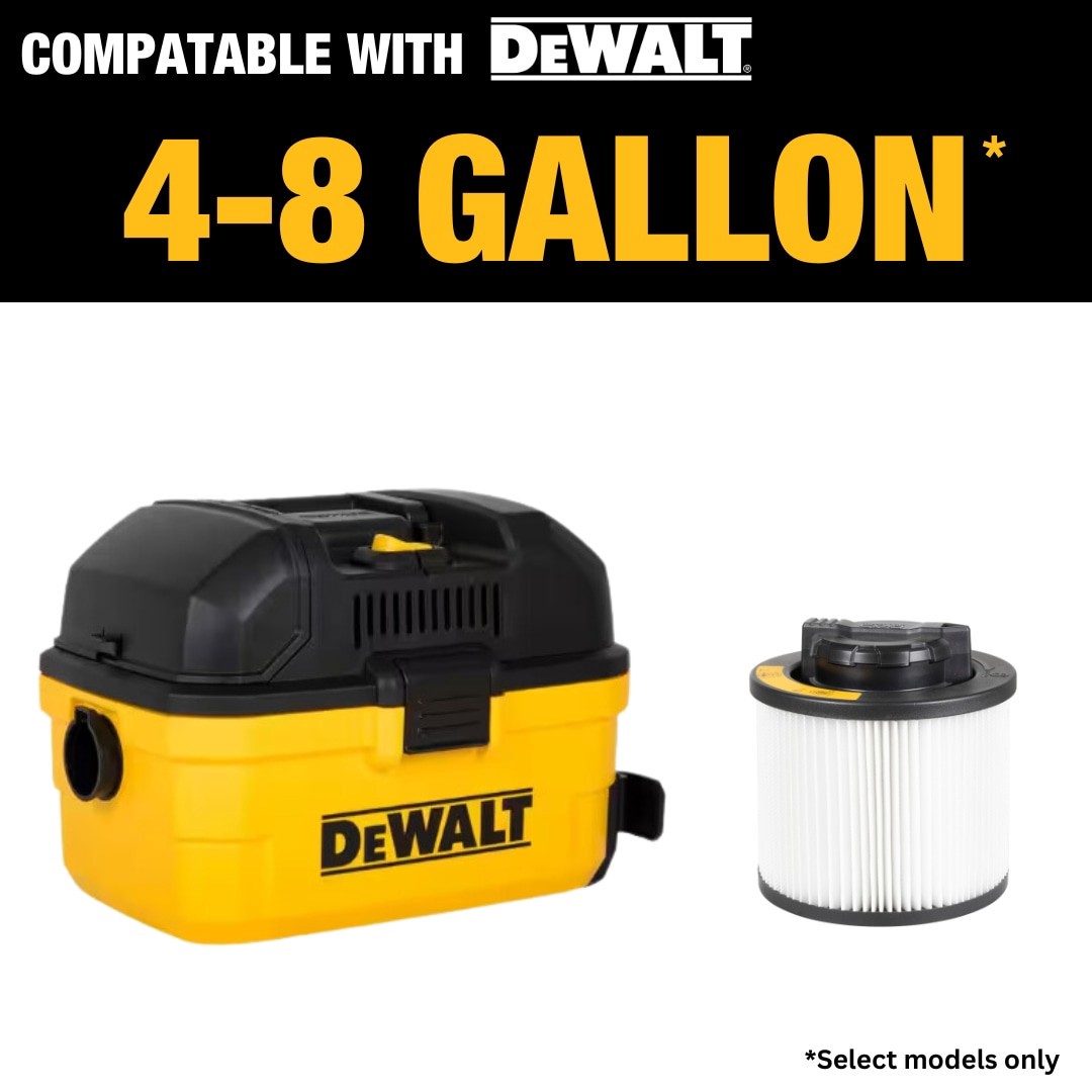 slide 5 of 6, DEWALT Reusable Small Wet/Dry Shop Vacuum Cartridge filter, 1 ct