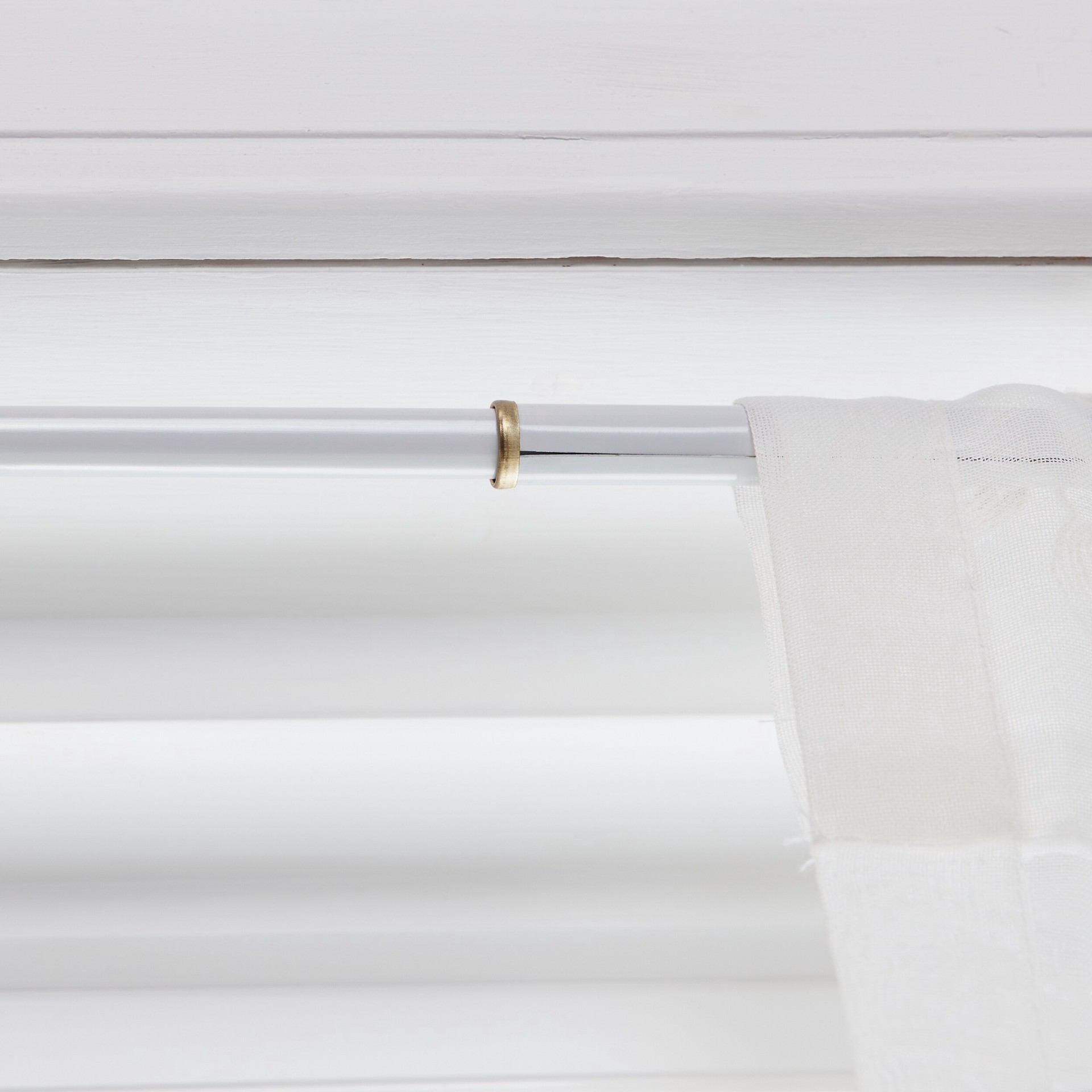 slide 6 of 6, Project Source 28-in to 48-in White Steel Tension Curtain Rod with Finials, 1 ct