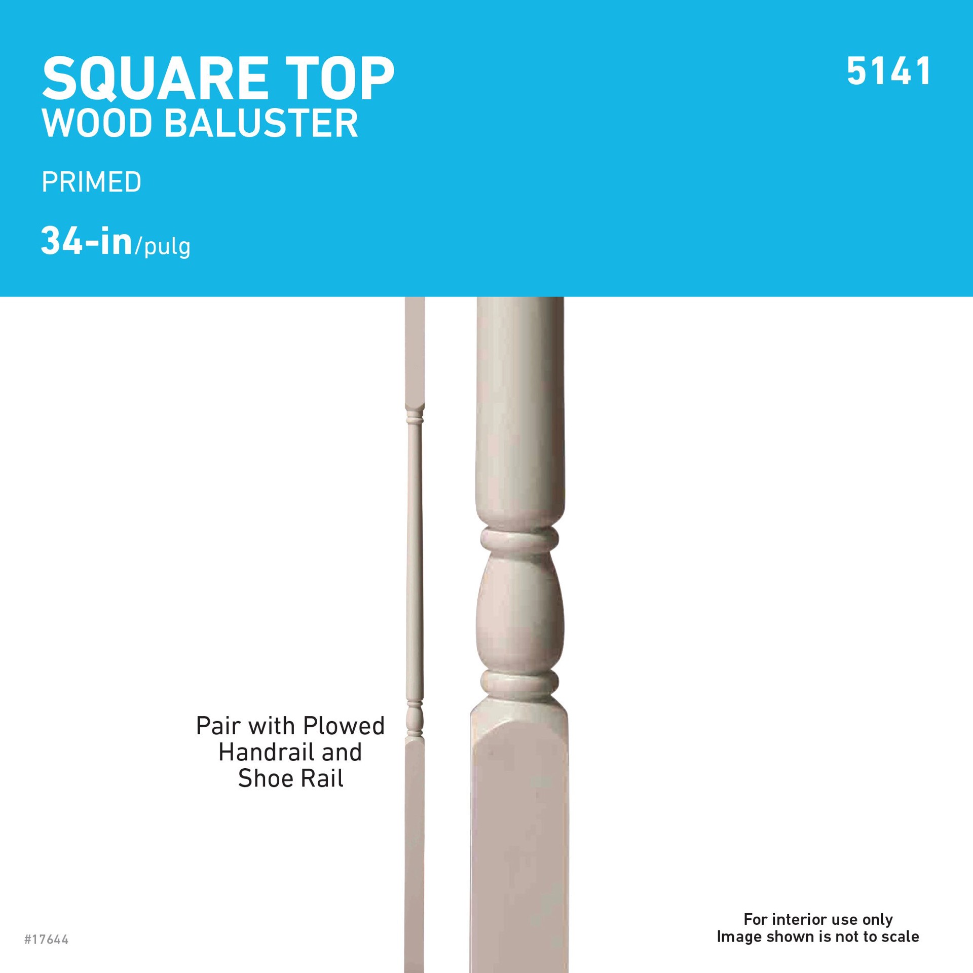 slide 5 of 5, L.J. Smith Stair Systems 34.0-in x 1.25-in Primed Poplar Square top Flat Stair Baluster, 1 ct