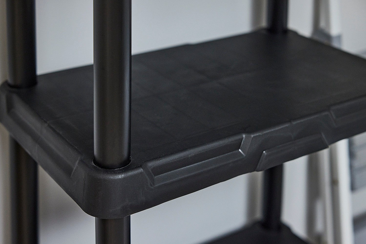 slide 2 of 6, Project Source 4 -Tier Black Plastic Utility shelving unit with Solid Shelves ( 22.0-in W x 14.25-in D x 48.0-in H ), 1 ct