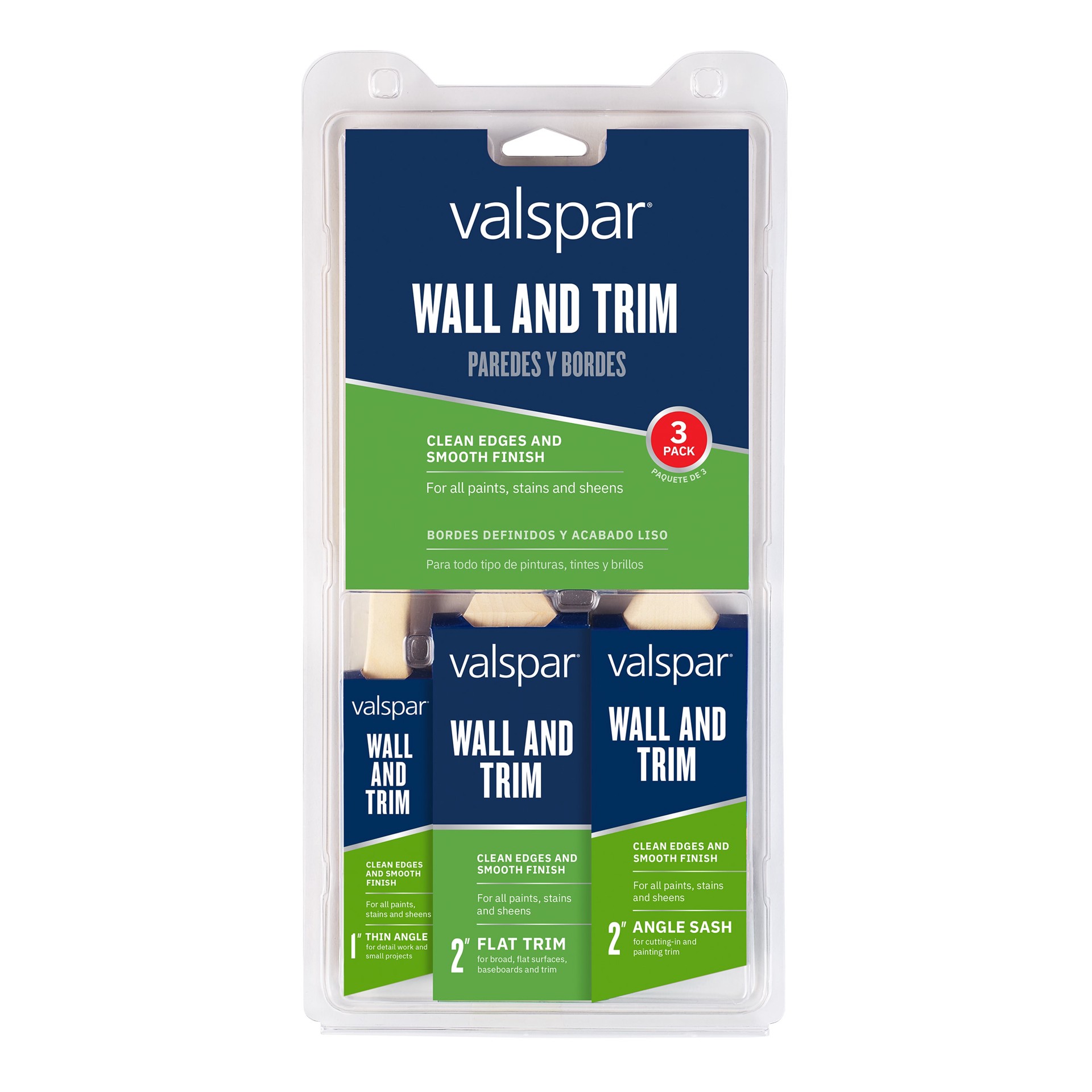 slide 1 of 6, Valspar Wall and Trim Multiple Sizes Reusable Flat and angle Wall Trim Brush 3 -Pack, 1 ct