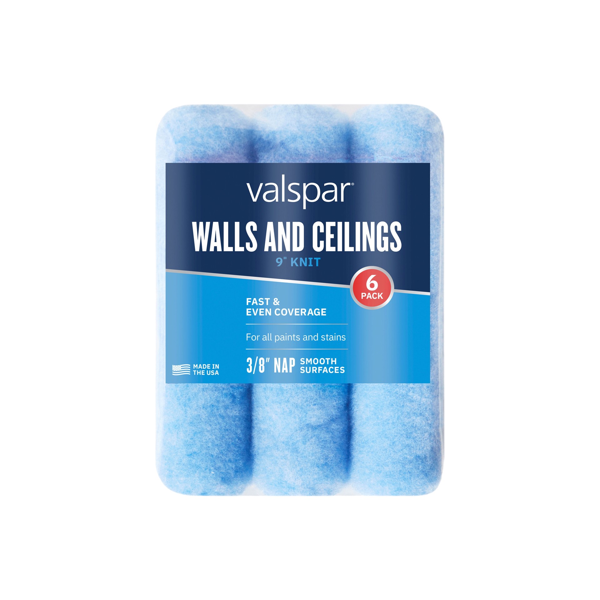 slide 1 of 6, Valspar 6 -Pack 9.0-in x 3/8-in Nap Walls and Ceilings Standard Knit Paint Roller Cover, 1 ct
