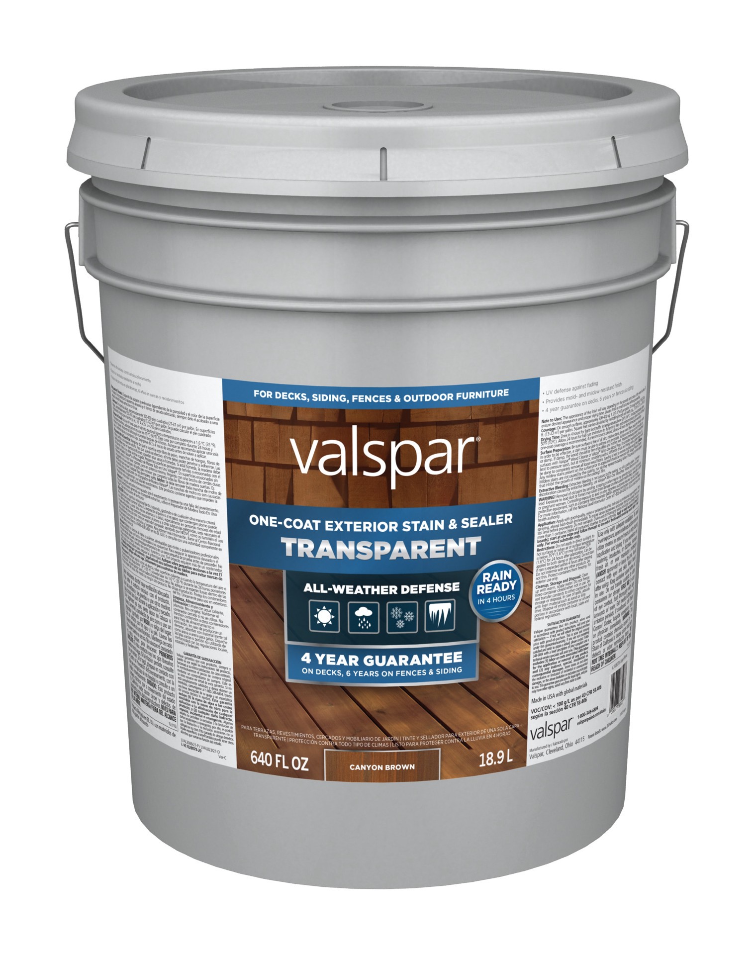 slide 3 of 6, Valspar Pre-Tinted Canyon Brown Transparent Exterior Wood Stain and Sealer in One ( 5-gallon ), 1 ct