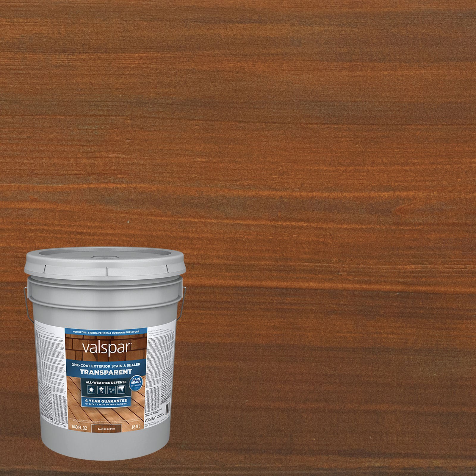 slide 1 of 6, Valspar Pre-Tinted Canyon Brown Transparent Exterior Wood Stain and Sealer in One ( 5-gallon ), 1 ct