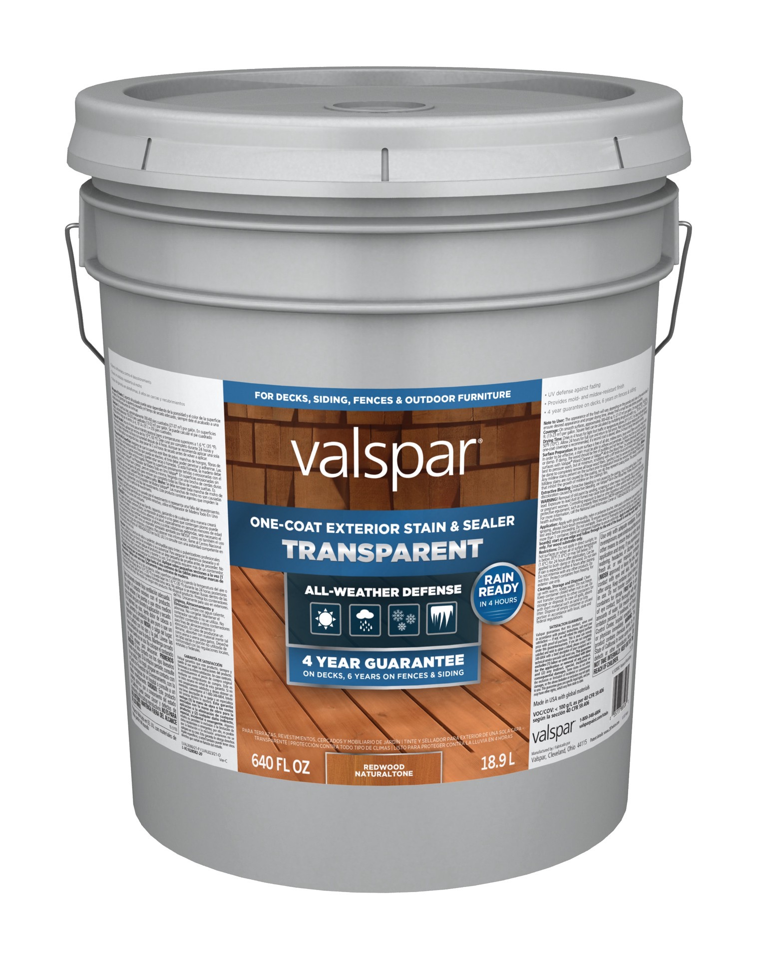 slide 3 of 6, Valspar Pre-Tinted Redwood Naturaltone Transparent Exterior Wood Stain and Sealer in One ( 5-gallon ), 1 ct