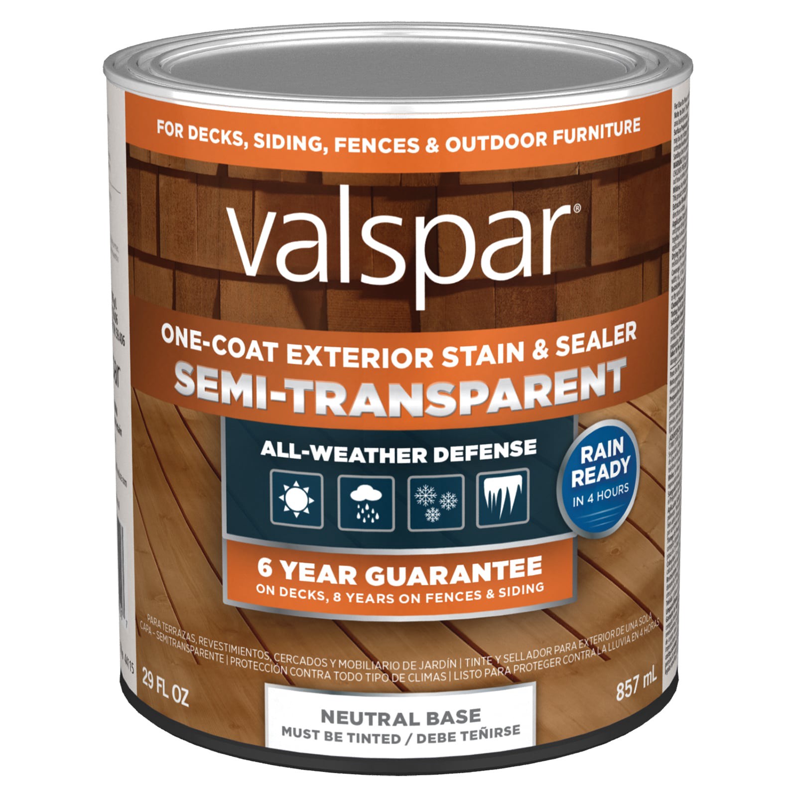 slide 1 of 6, Valspar Neutral Base Semi-transparent Exterior Wood Stain and Sealer in One ( 1-quart ), 1 ct