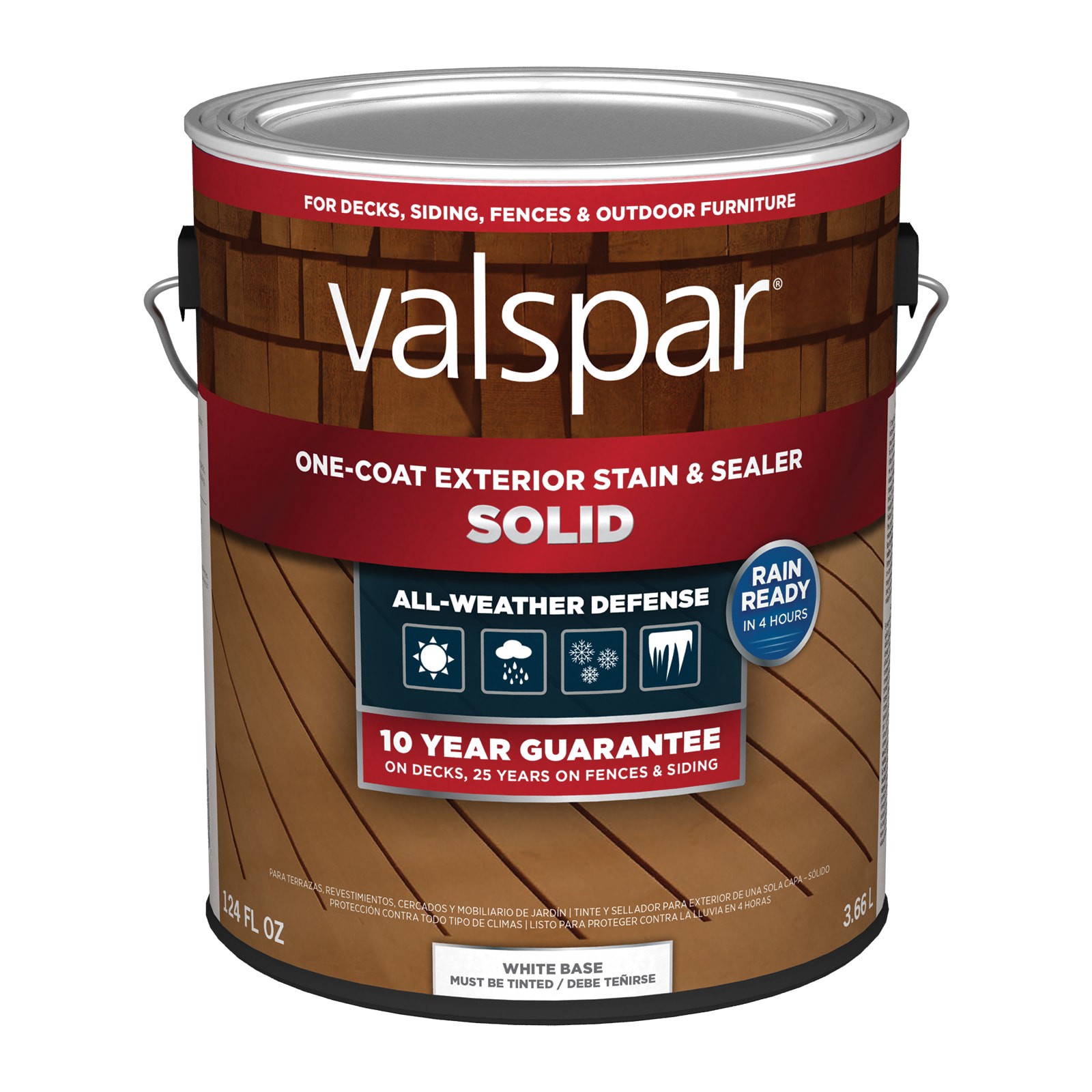 slide 1 of 6, Valspar White Base Solid Exterior Wood Stain and Sealer (1-Gallon), 