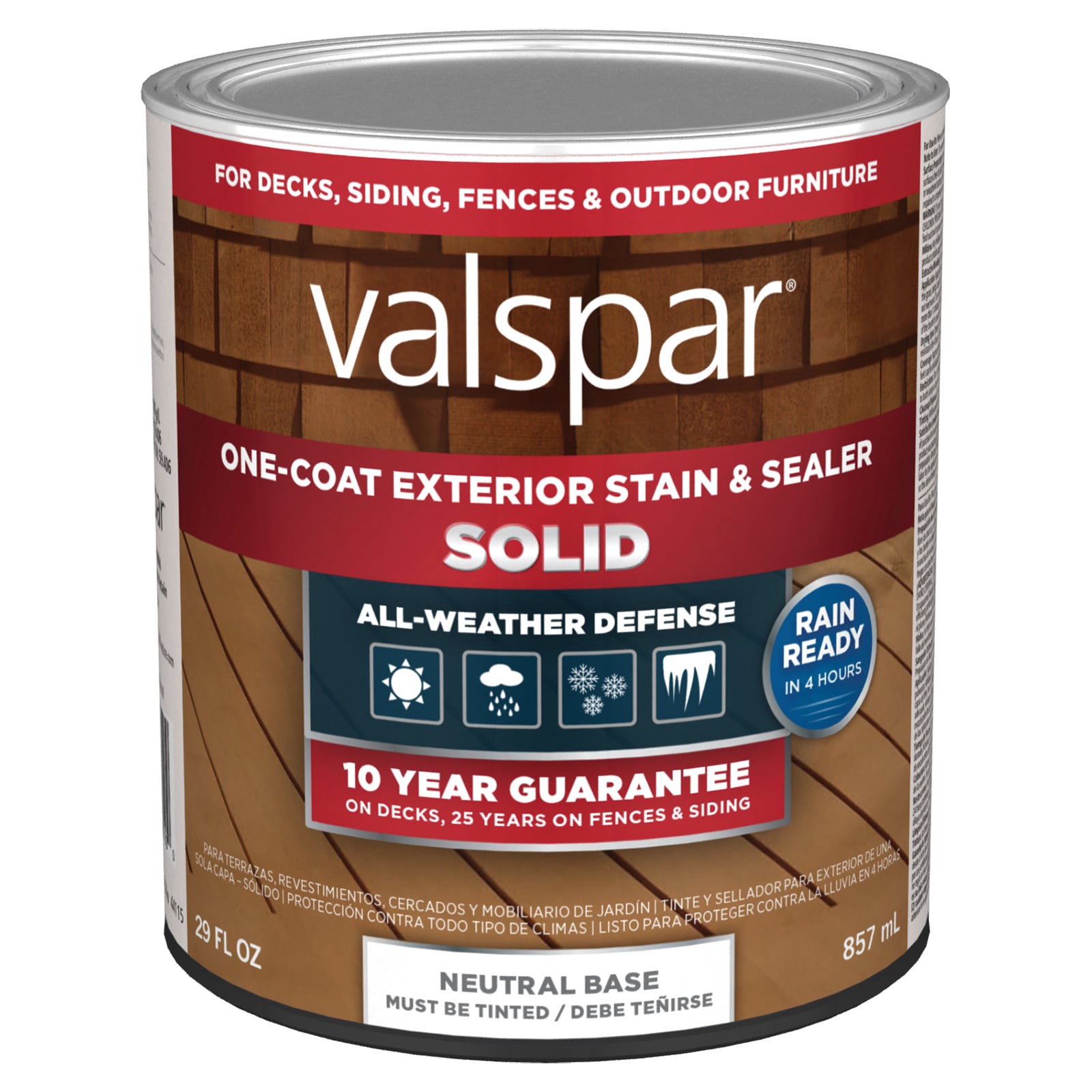 slide 1 of 6, Valspar Neutral Base Solid Exterior Wood Stain and Sealer in One ( 1-quart ), 1 ct