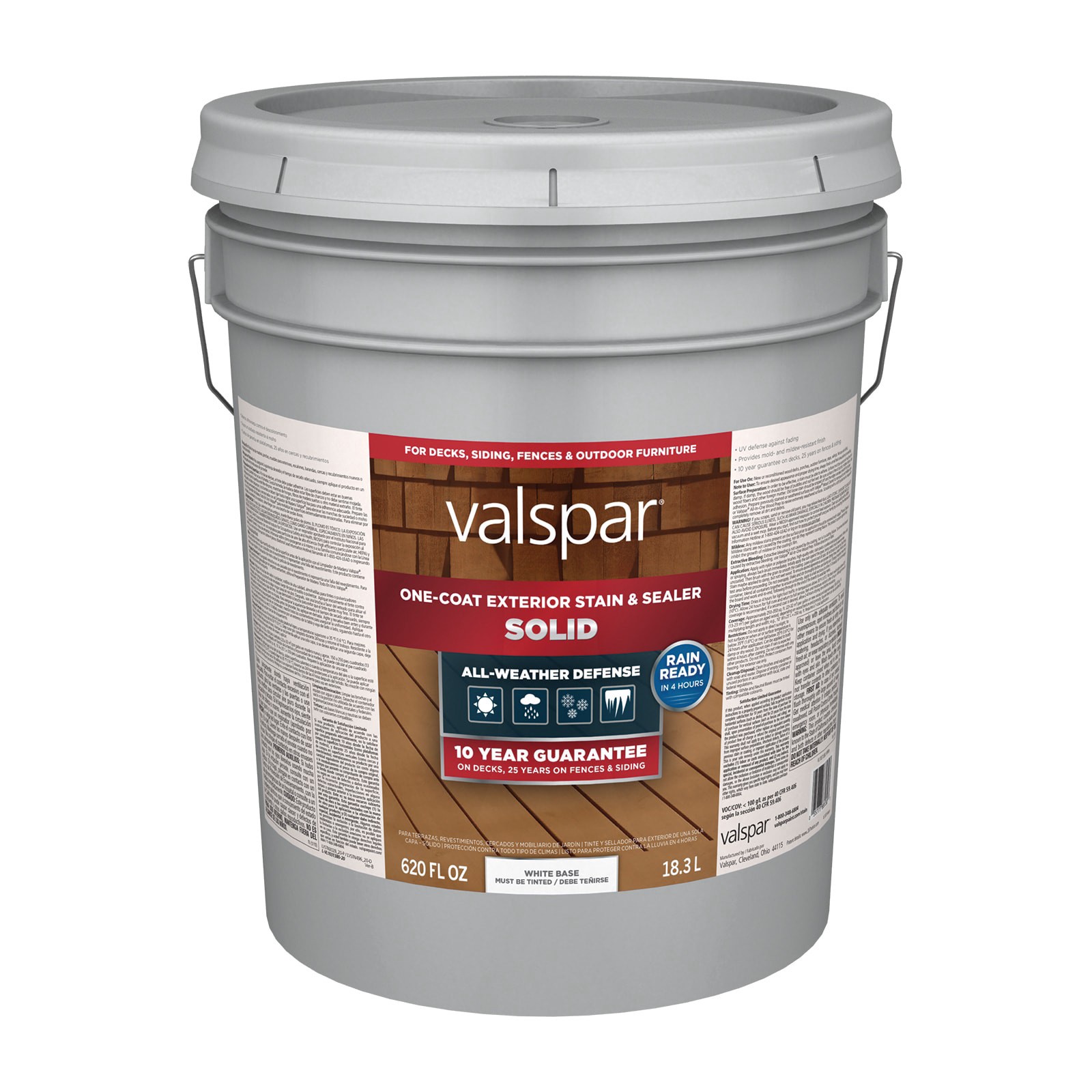 slide 1 of 6, Valspar White Base Solid Exterior Wood Stain and Sealer in One ( 5-gallon ), 1 ct