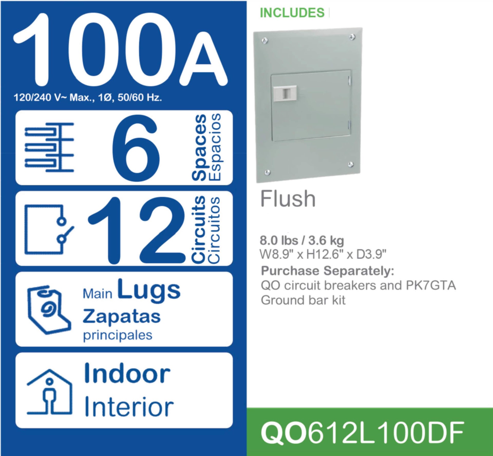 slide 3 of 5, Square D QO 100 -Amp 6 -Spaces 12 -Circuit Indoor Main Lug Load Center, 1 ct