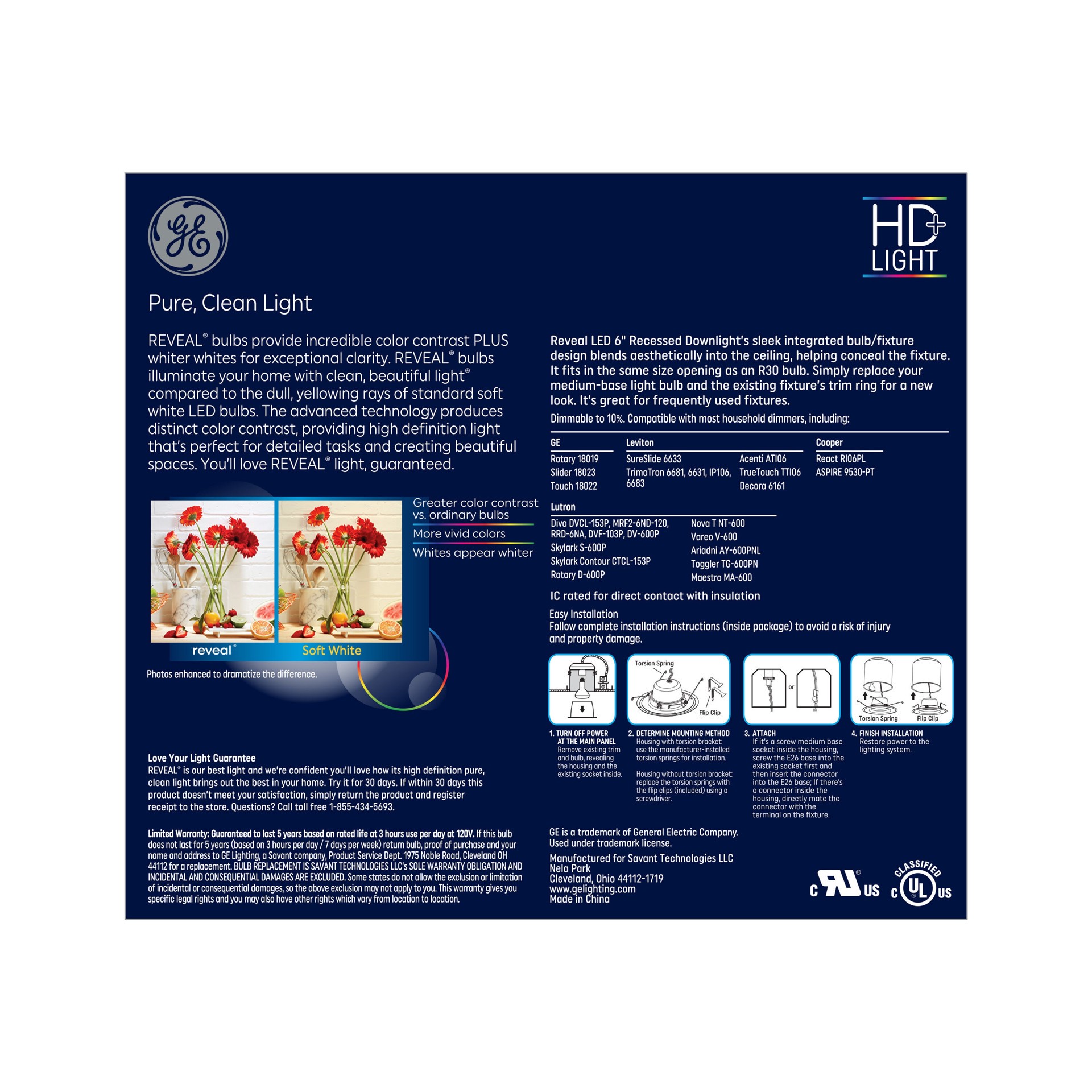 slide 3 of 6, GE Reveal White 5-in or 6-in 650.0 -Lumens Color-enhancing Round Dimmable LED Damp rated Recessed Downlight, 1 ct