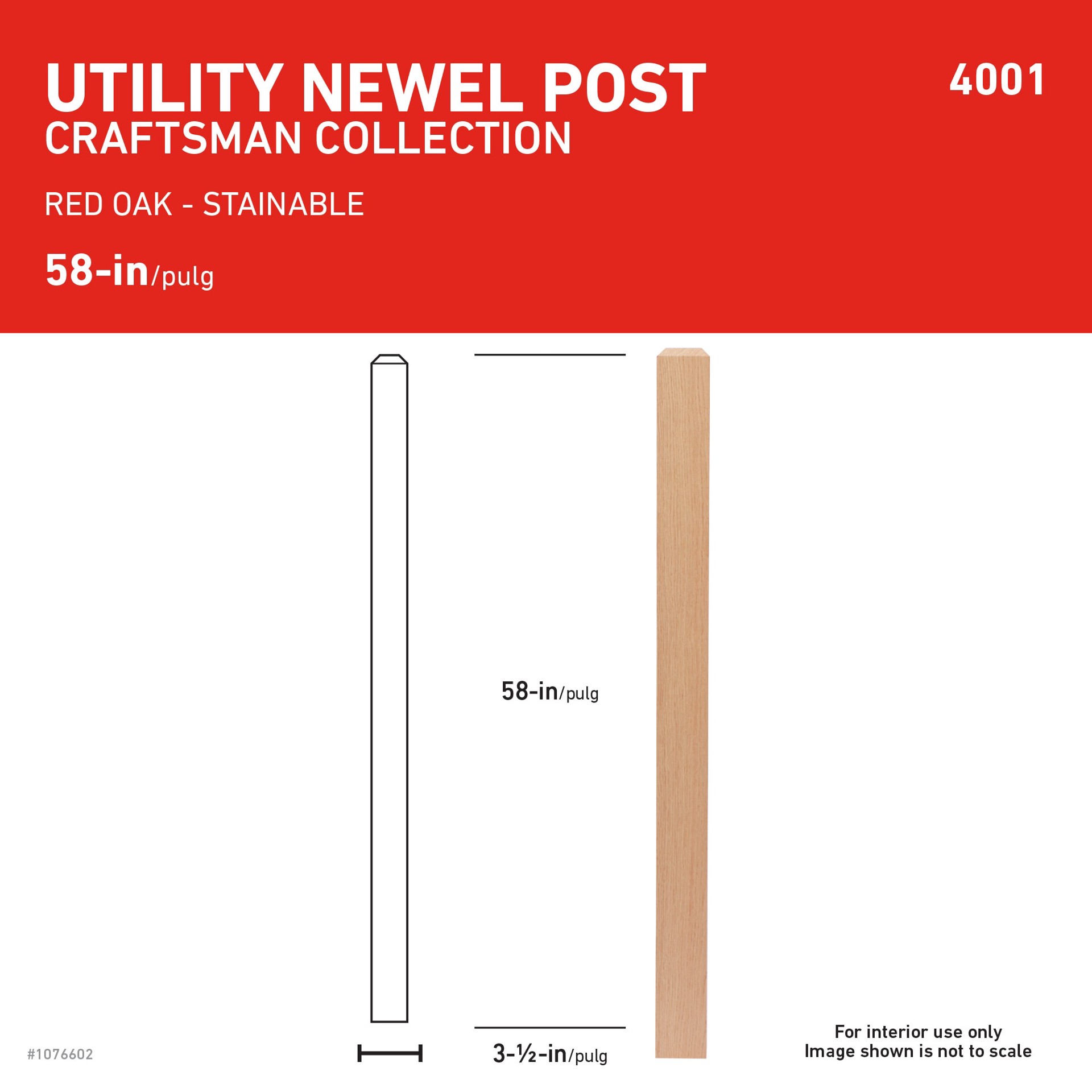 slide 3 of 4, L.J. Smith Stair Systems 58-in x 3.5-in Unfinished Red oak Craftsman Intermediate Stair Newel Post, 1 ct