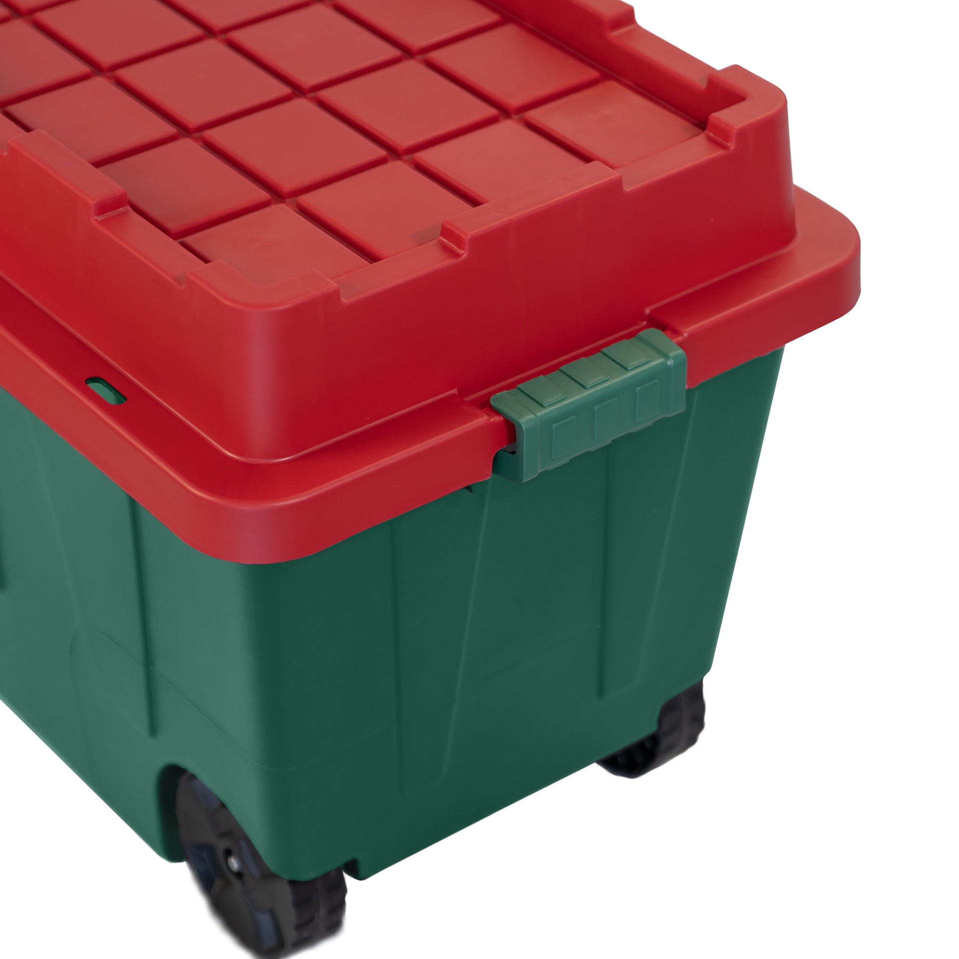 slide 3 of 6, Holiday Living X-large 64 -Gallons ( 256 -Quarts ) Green Heavy Duty Rolling Stackable Tote with Latching Lid, 1 ct