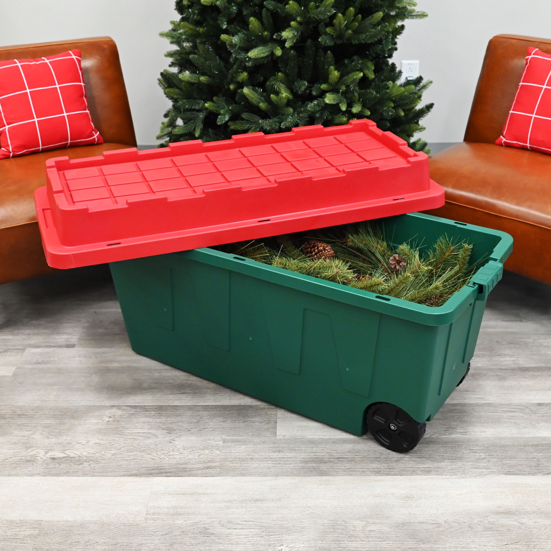 slide 4 of 6, Holiday Living X-large 64 -Gallons ( 256 -Quarts ) Green Heavy Duty Rolling Stackable Tote with Latching Lid, 1 ct