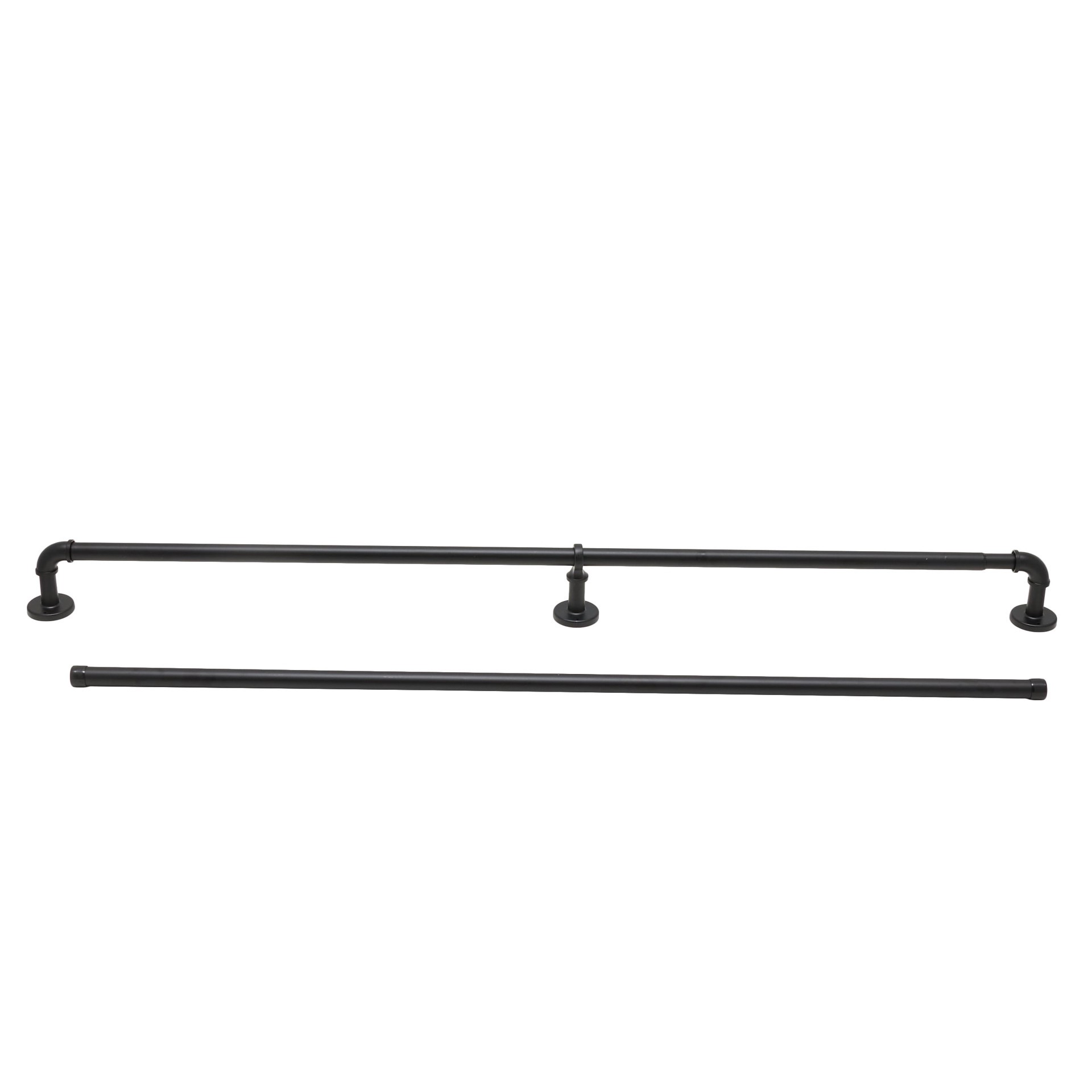 slide 1 of 6, allen + roth 72-in to 144-in Black Steel Single Curtain Rod, 1 ct