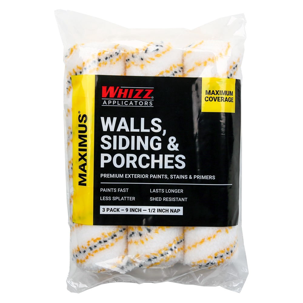 slide 1 of 6, WHIZZ 3 -Pack 9.0-in x 1/2-in Nap MAXIMUS Siding, Porches, and Walls Standard Woven Paint Roller Cover, 1 ct