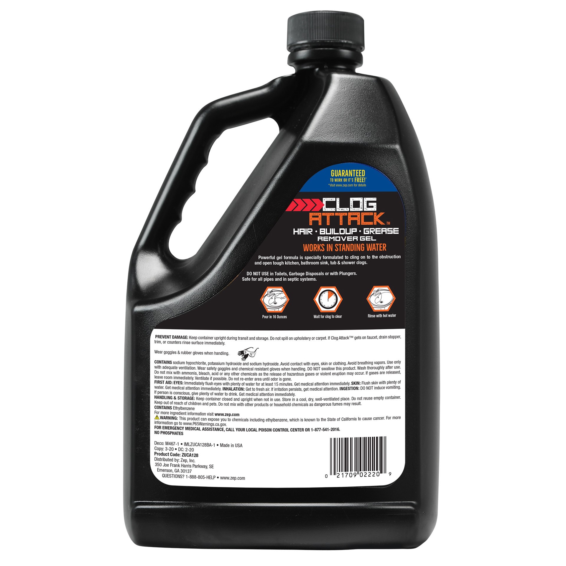 slide 3 of 4, Zep Clog Attack Hair and Grease Clog Dissolver Gel 128-oz Drain Cleaner, 1 ct
