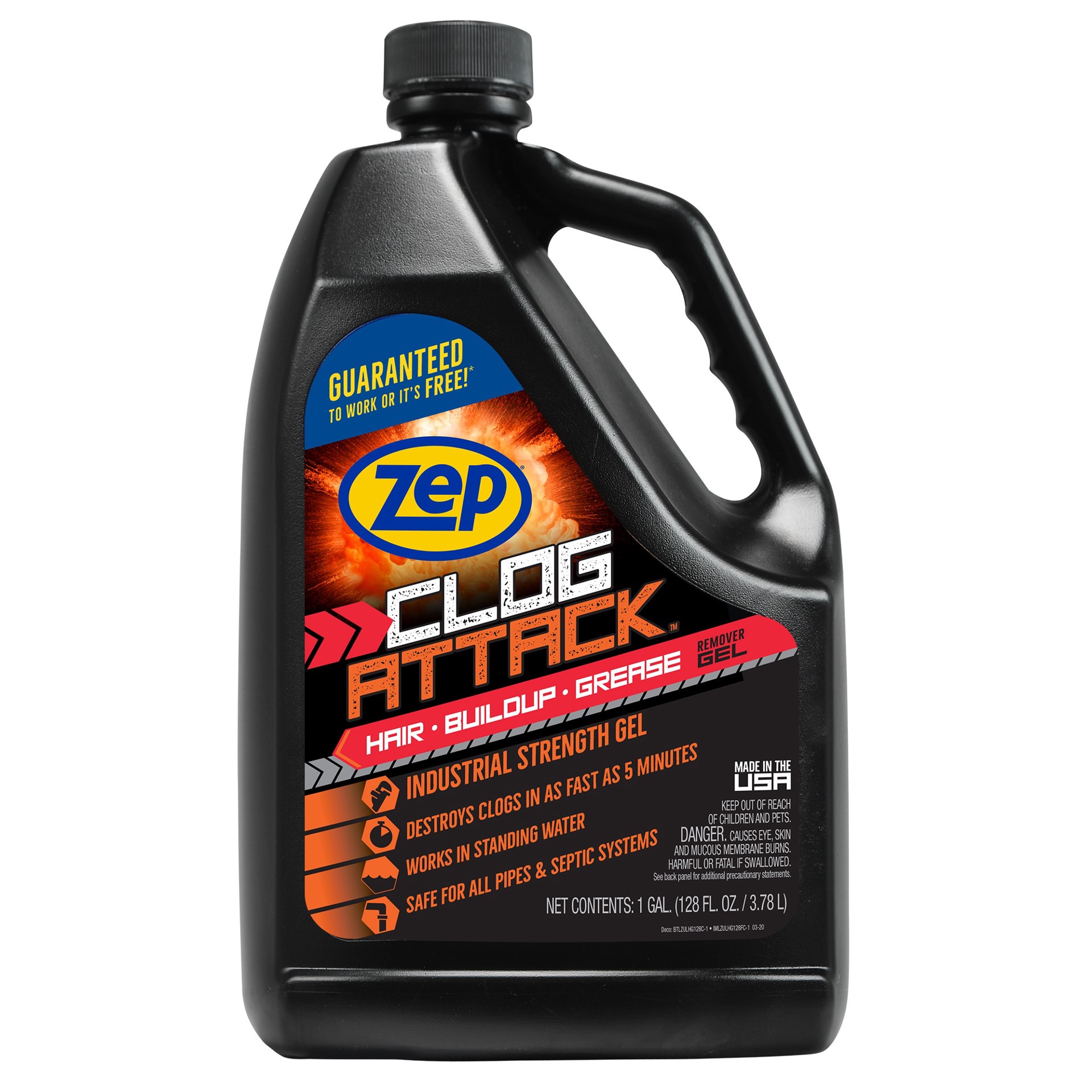 slide 1 of 4, Zep Clog Attack Hair and Grease Clog Dissolver Gel 128-oz Drain Cleaner, 1 ct