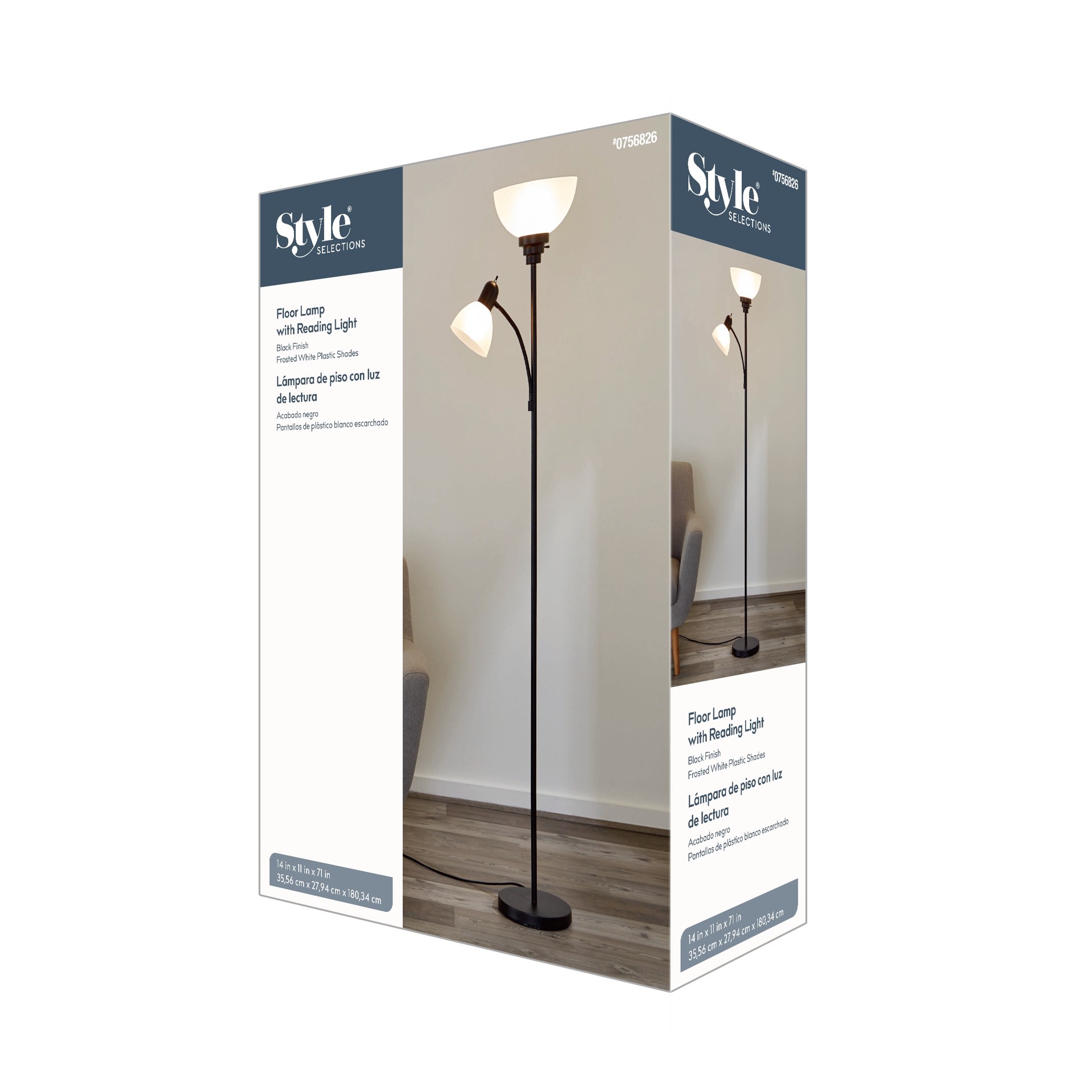 slide 5 of 6, Style Selections 71-in Black Shaded floor lamp Floor Lamp with Plastic Shade, 1 ct