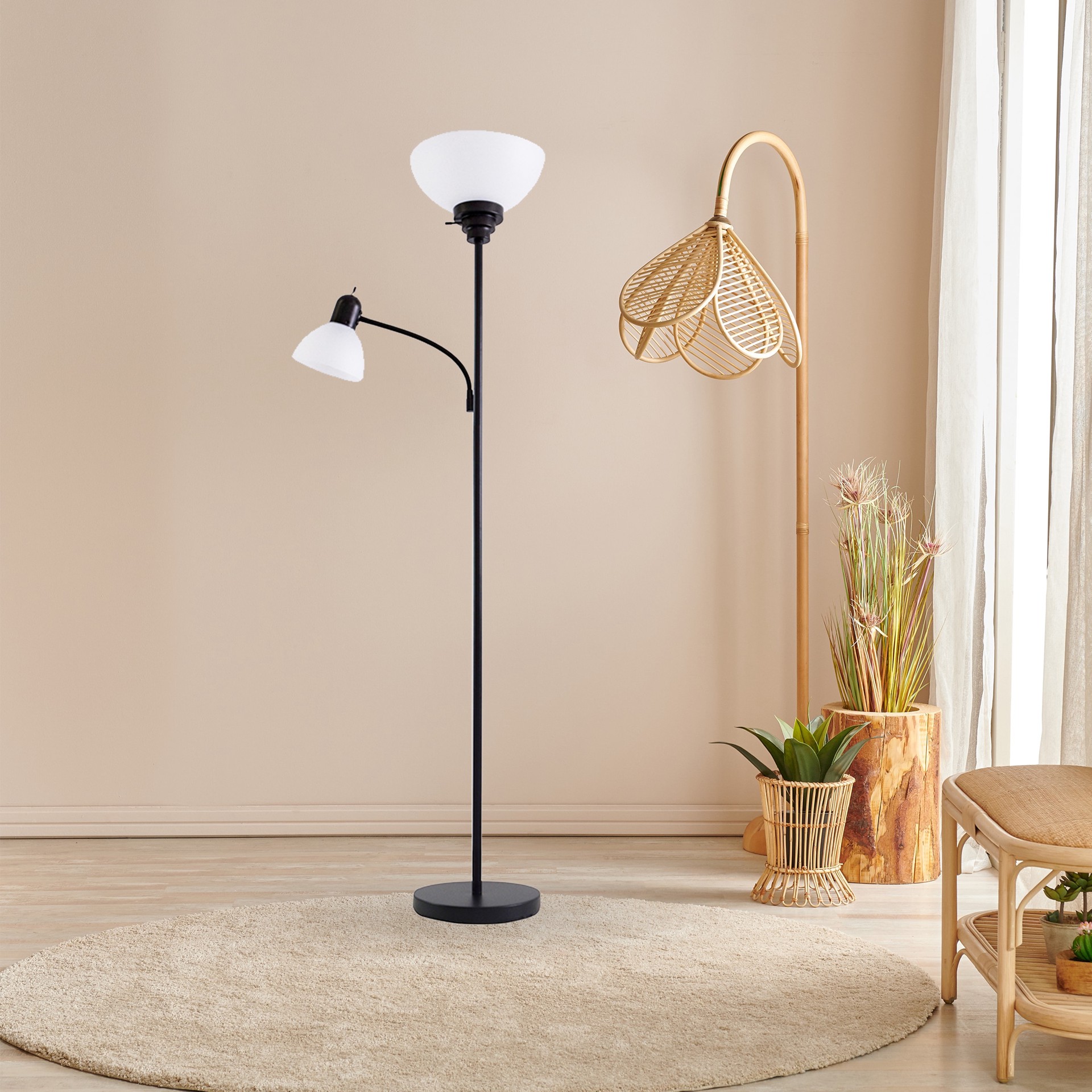 slide 6 of 6, Style Selections 71-in Black Shaded floor lamp Floor Lamp with Plastic Shade, 1 ct