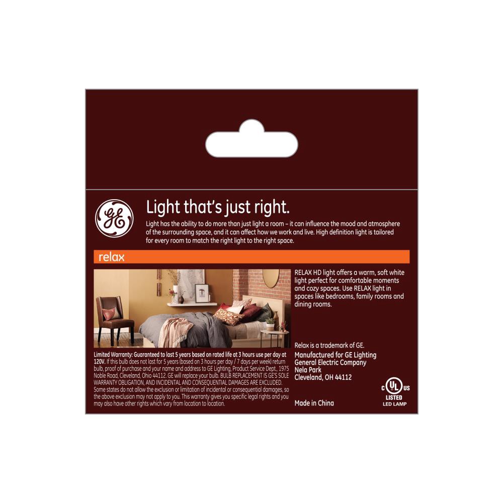 slide 3 of 3, GE Relax 40-Watt EQ G16.5 Soft White Candelabra Base (E-12) Dimmable LED Light Bulb (2-Pack), 1 ct