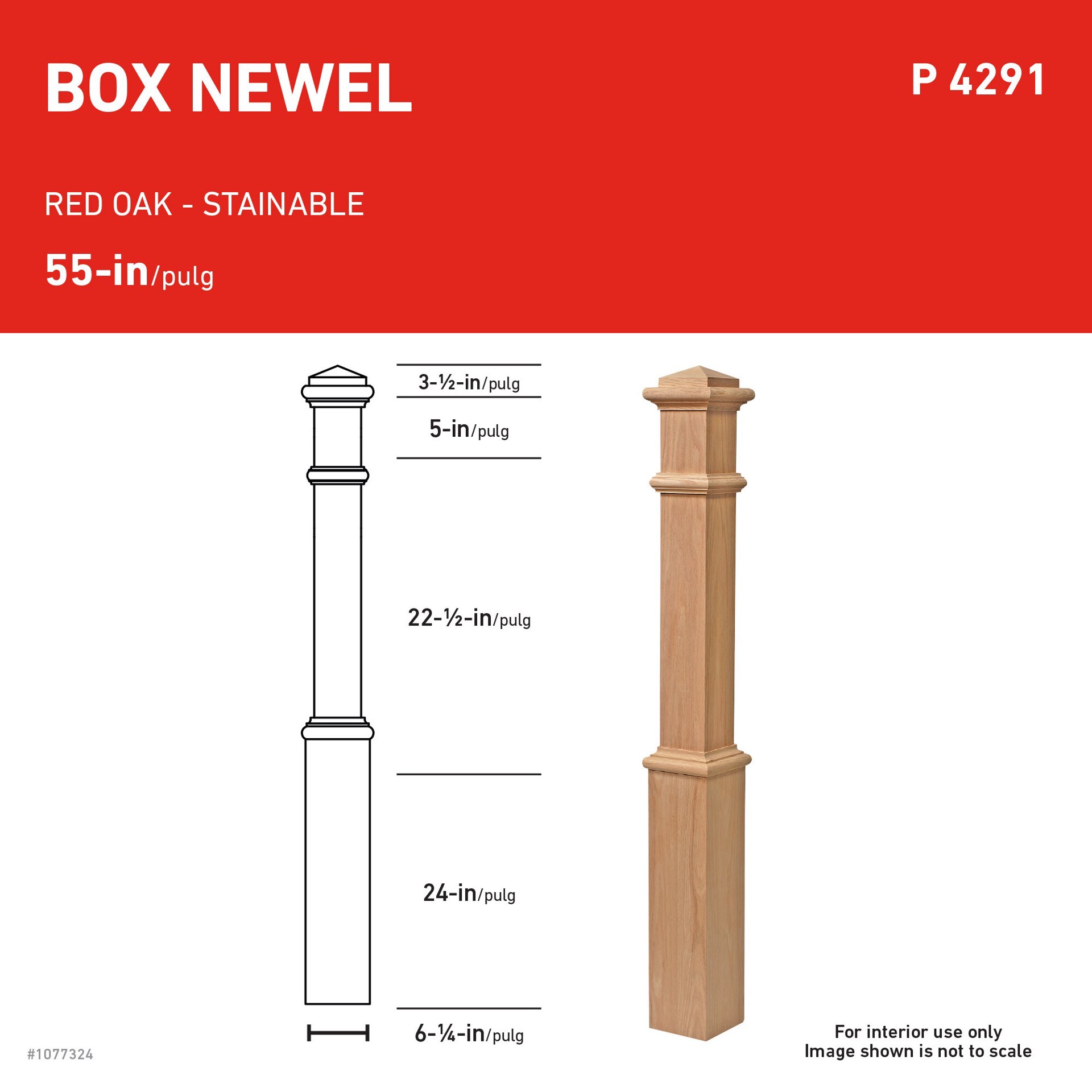 slide 3 of 4, L.J. Smith Stair Systems 55-in x 6.25-in Unfinished Red oak Craftsman Starting Stair Newel Post, 1 ct