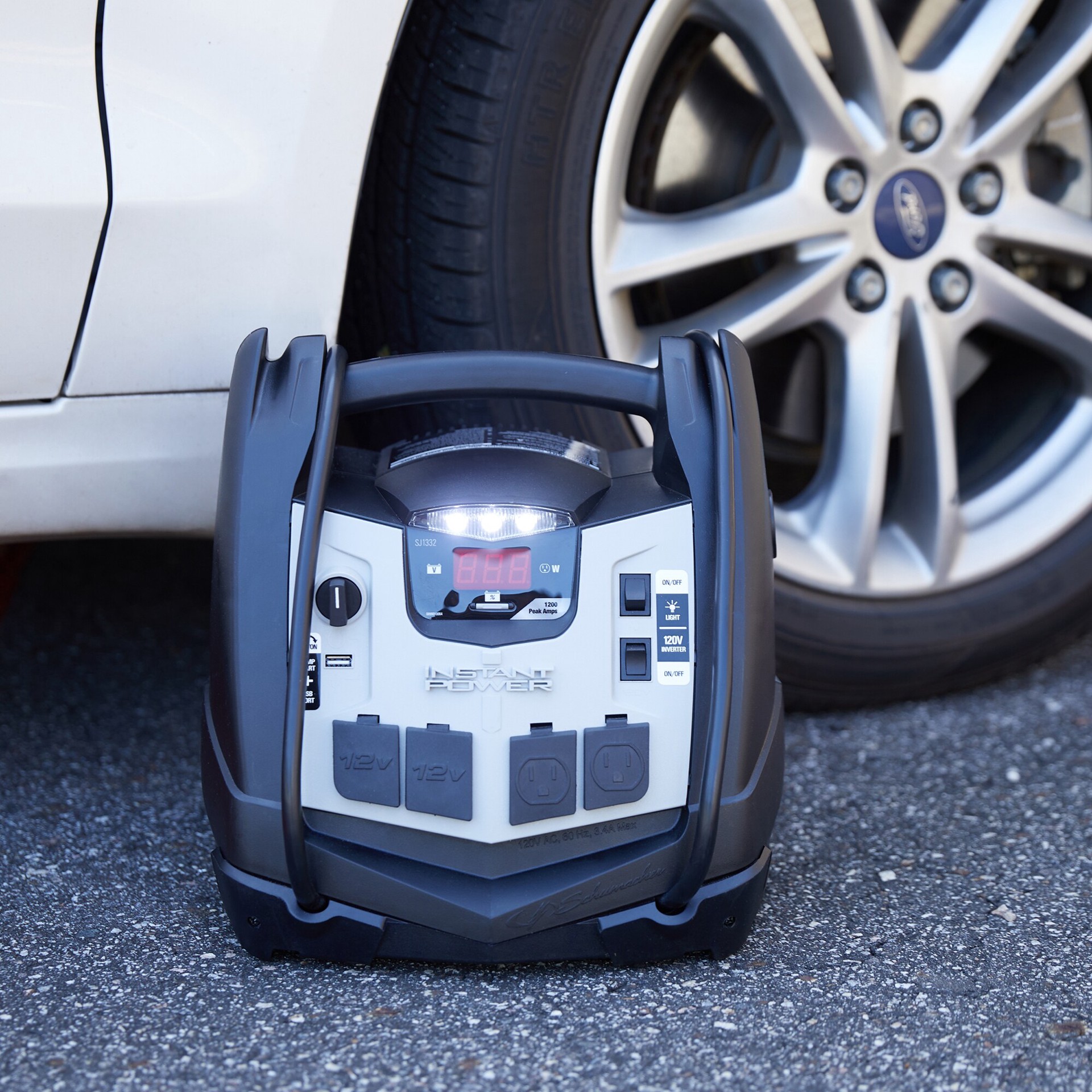 slide 3 of 6, Schumacher Electric 1200 -Amp 12 -Volt Portable Car Battery Jump Starter with Digital Display, 1 ct