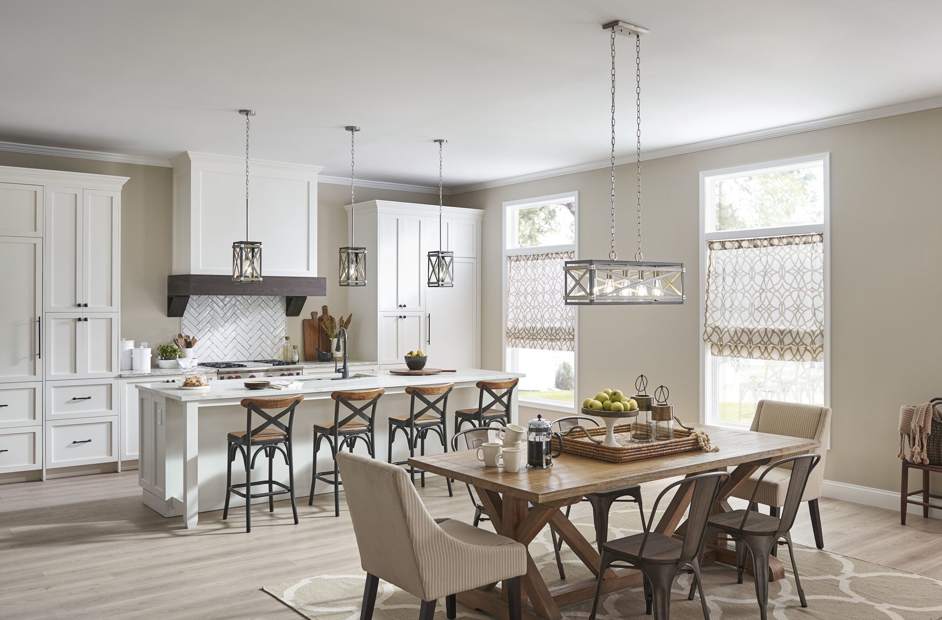 slide 5 of 6, Kichler Stetton 1 -Light Anvil Iron and Distressed Antique Grey Farmhouse Square Small Hanging Pendant light, 1 ct